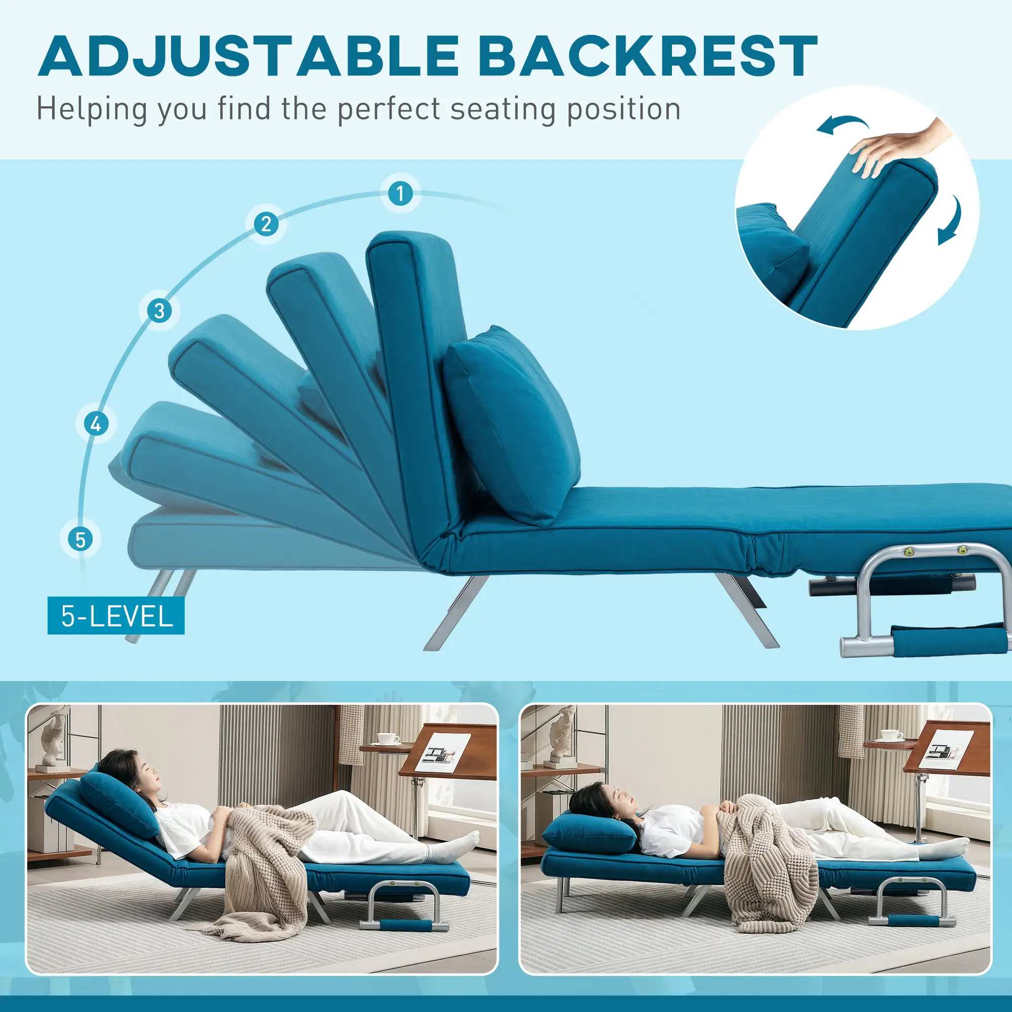 Sofa Bed 80 x 65 x 69cm - Blue - 4