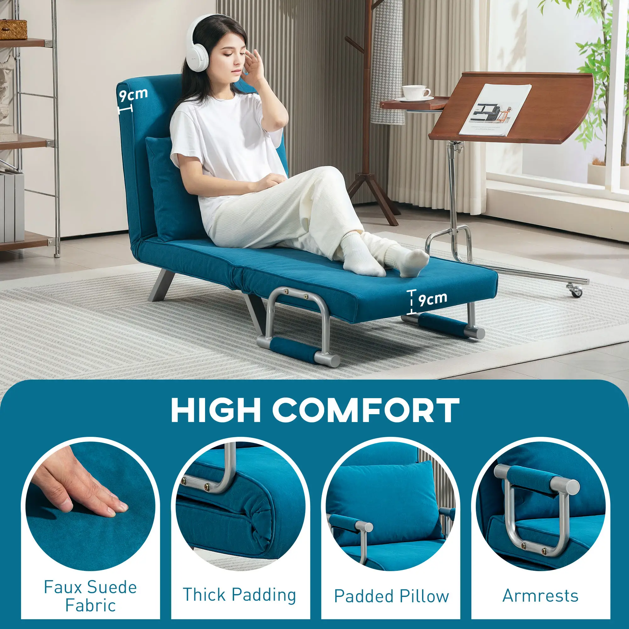 Sofa Bed 80 x 65 x 69cm - Blue - 6