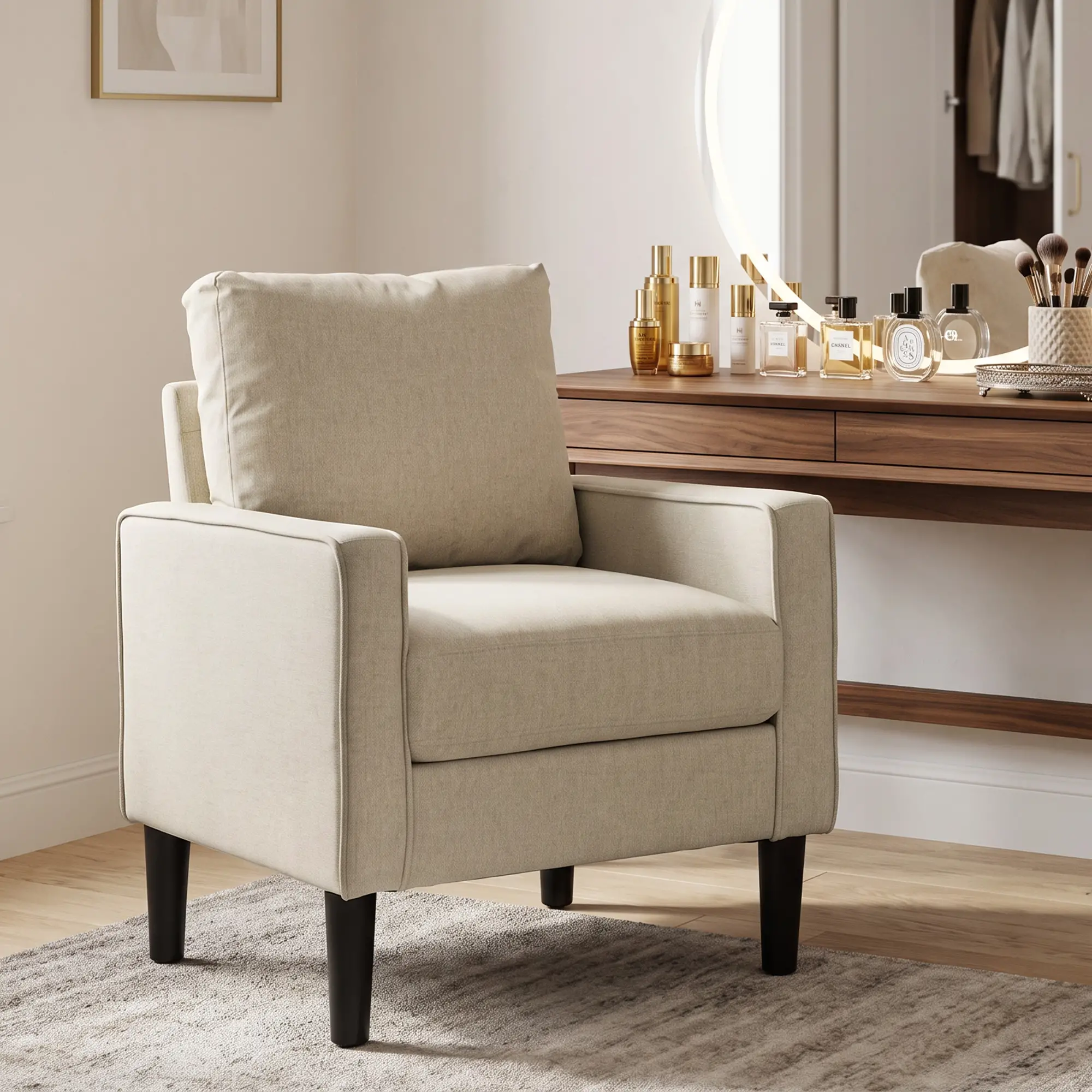 Linen Armchair 68 x 75 x 84cm - Cream, Black - 2