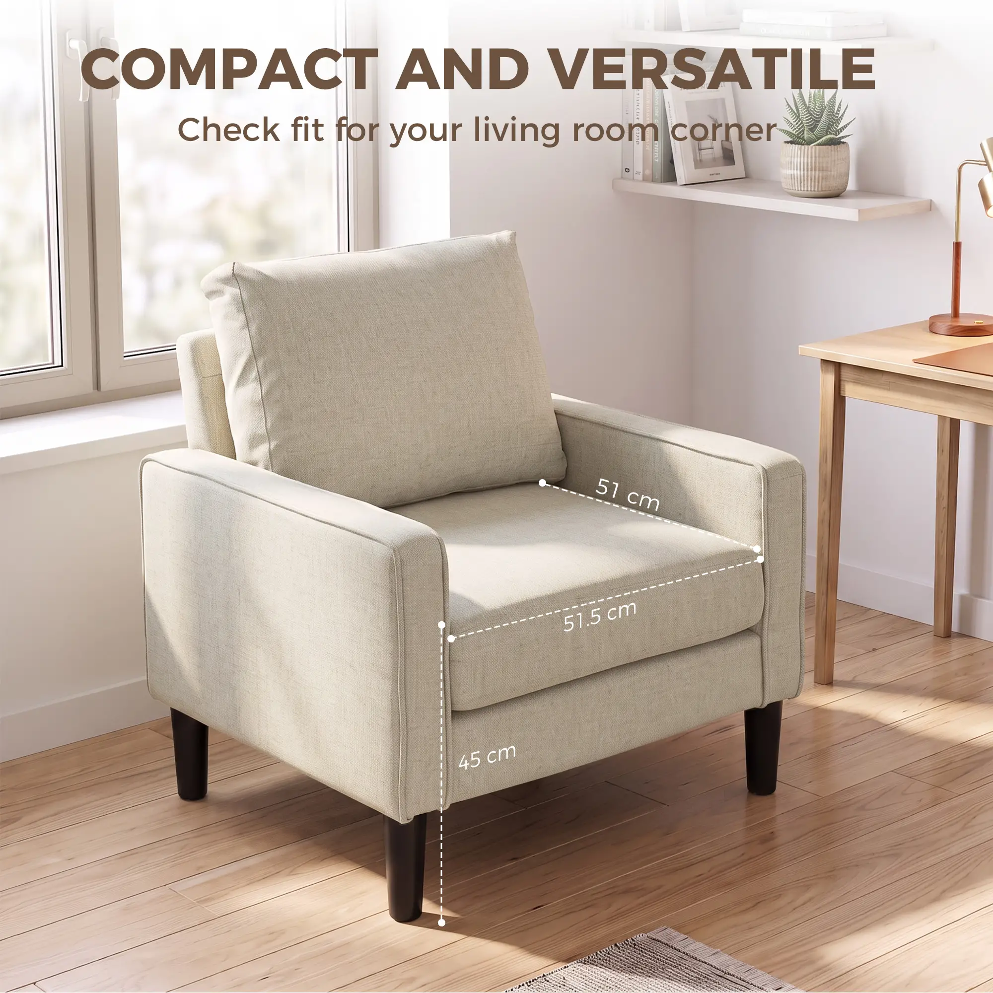 Linen Armchair 68 x 75 x 84cm - Cream, Black - 7