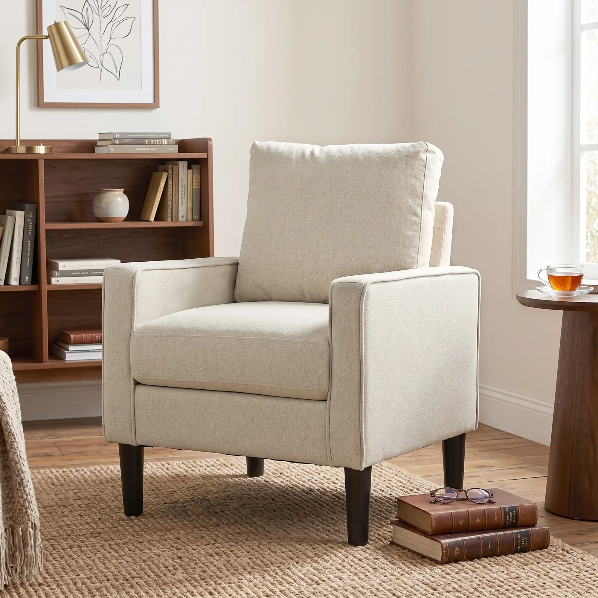 Linen Armchair 68 x 75 x 84cm - Cream, Black - 14