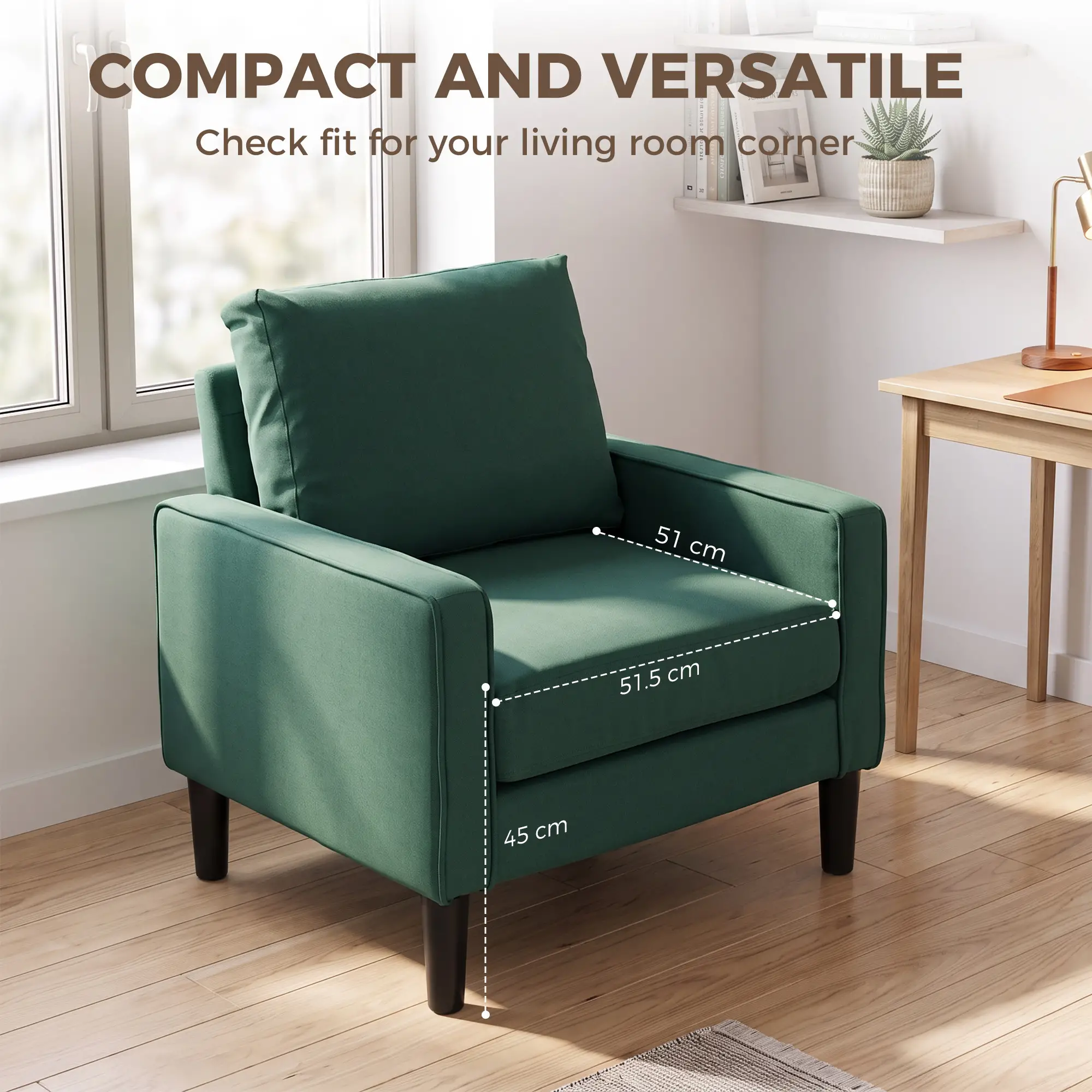 Linen Armchair 68 x 75 x 84cm - Dark Green, Black - 7