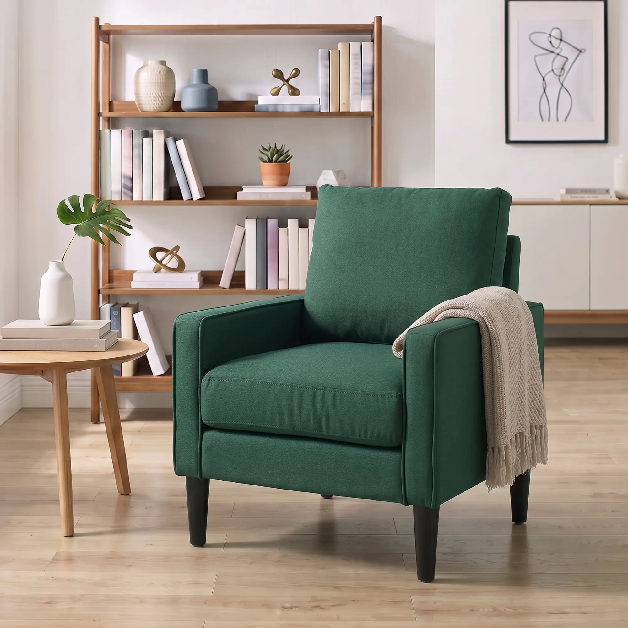Linen Armchair 68 x 75 x 84cm - Dark Green, Black - 9