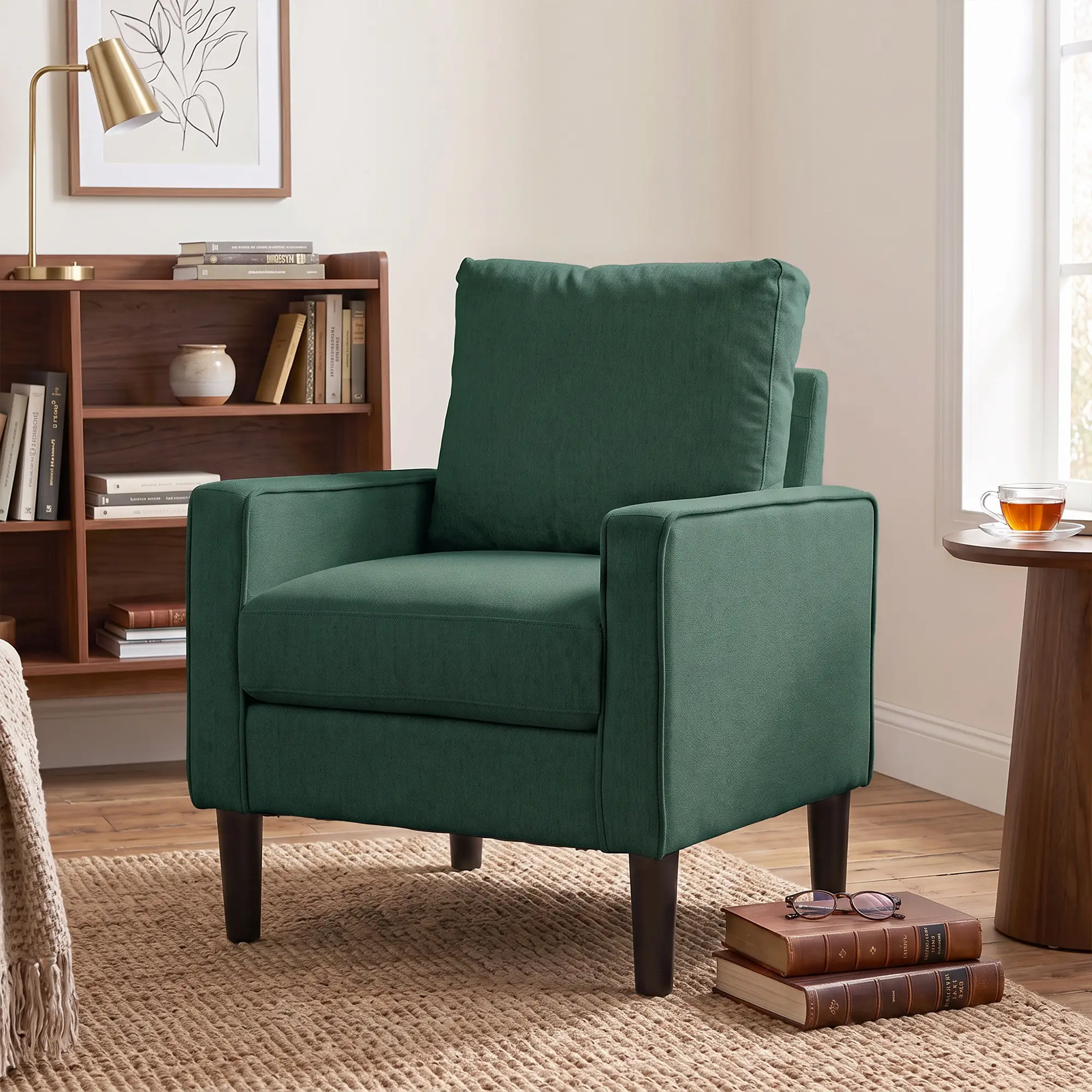 Linen Armchair 68 x 75 x 84cm - Dark Green, Black - 14