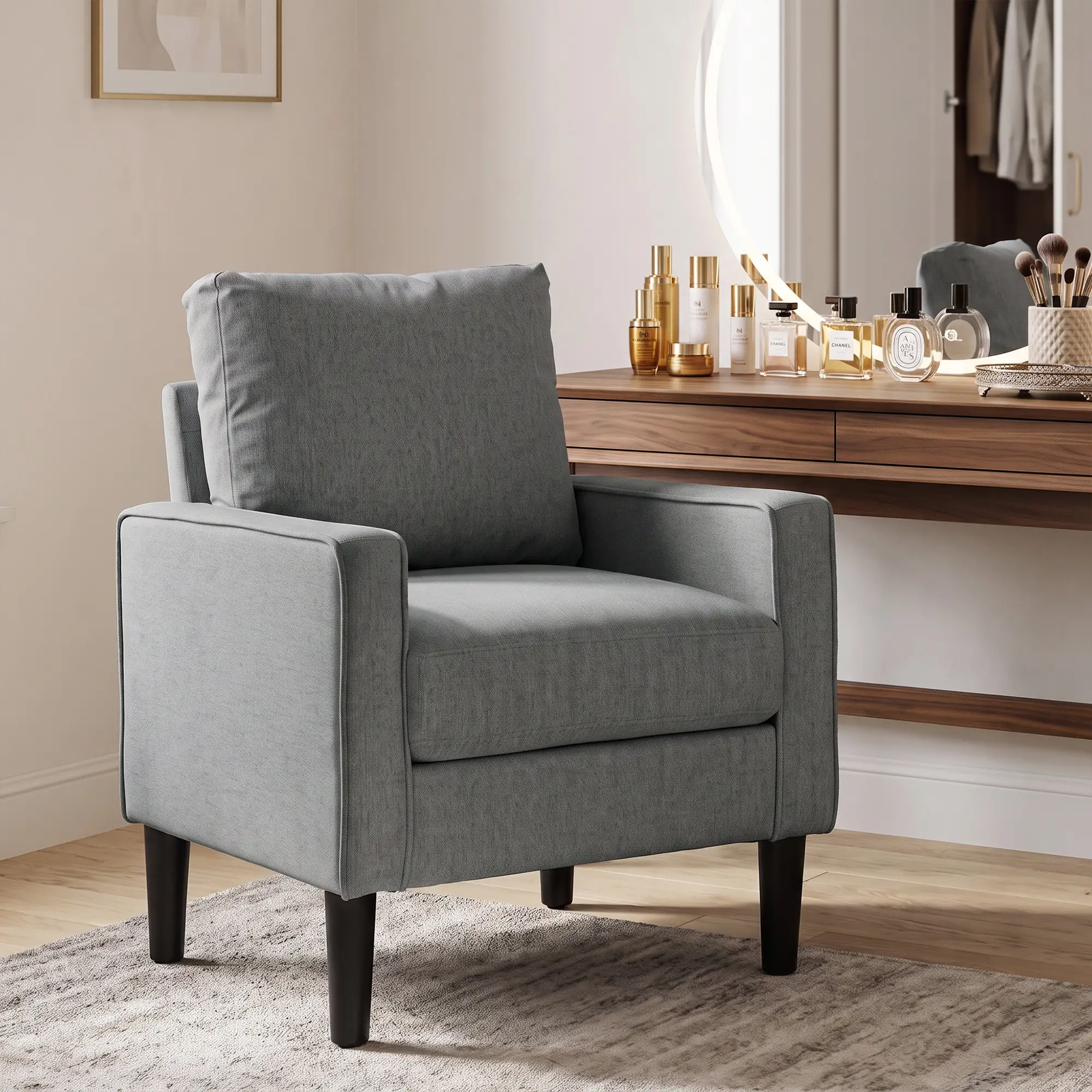 Linen Armchair 68 x 75 x 84cm - Dark Grey, Black - 2