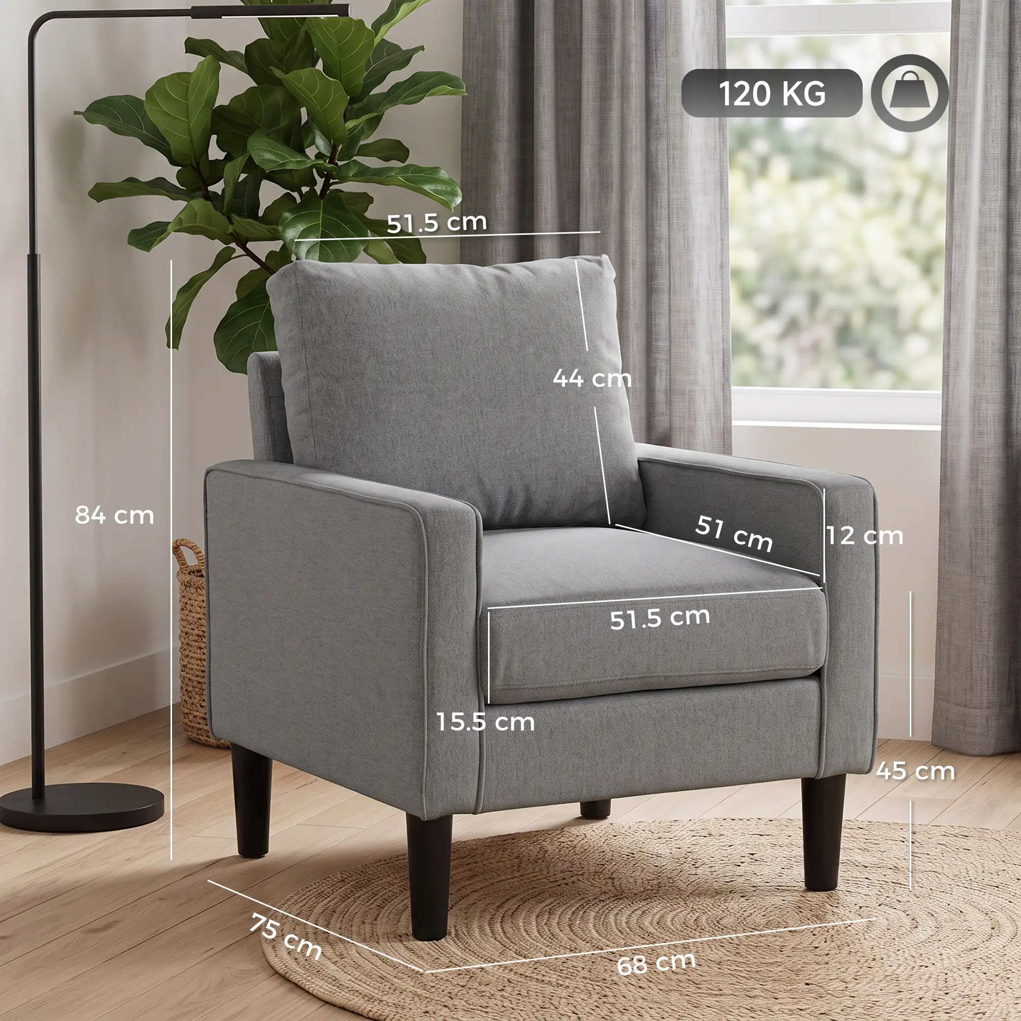 Linen Armchair 68 x 75 x 84cm - Dark Grey, Black - 3