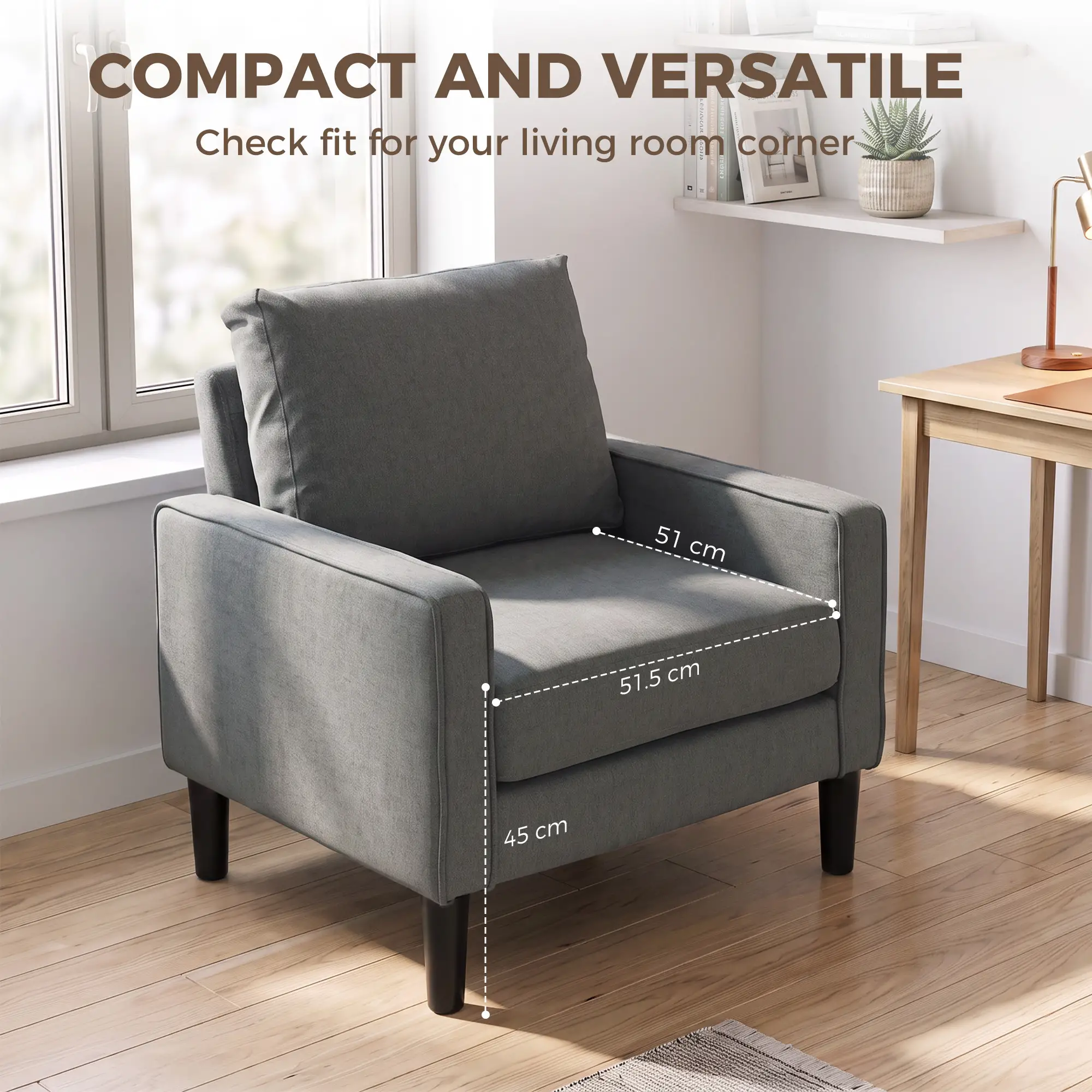 Linen Armchair 68 x 75 x 84cm - Dark Grey, Black - 7