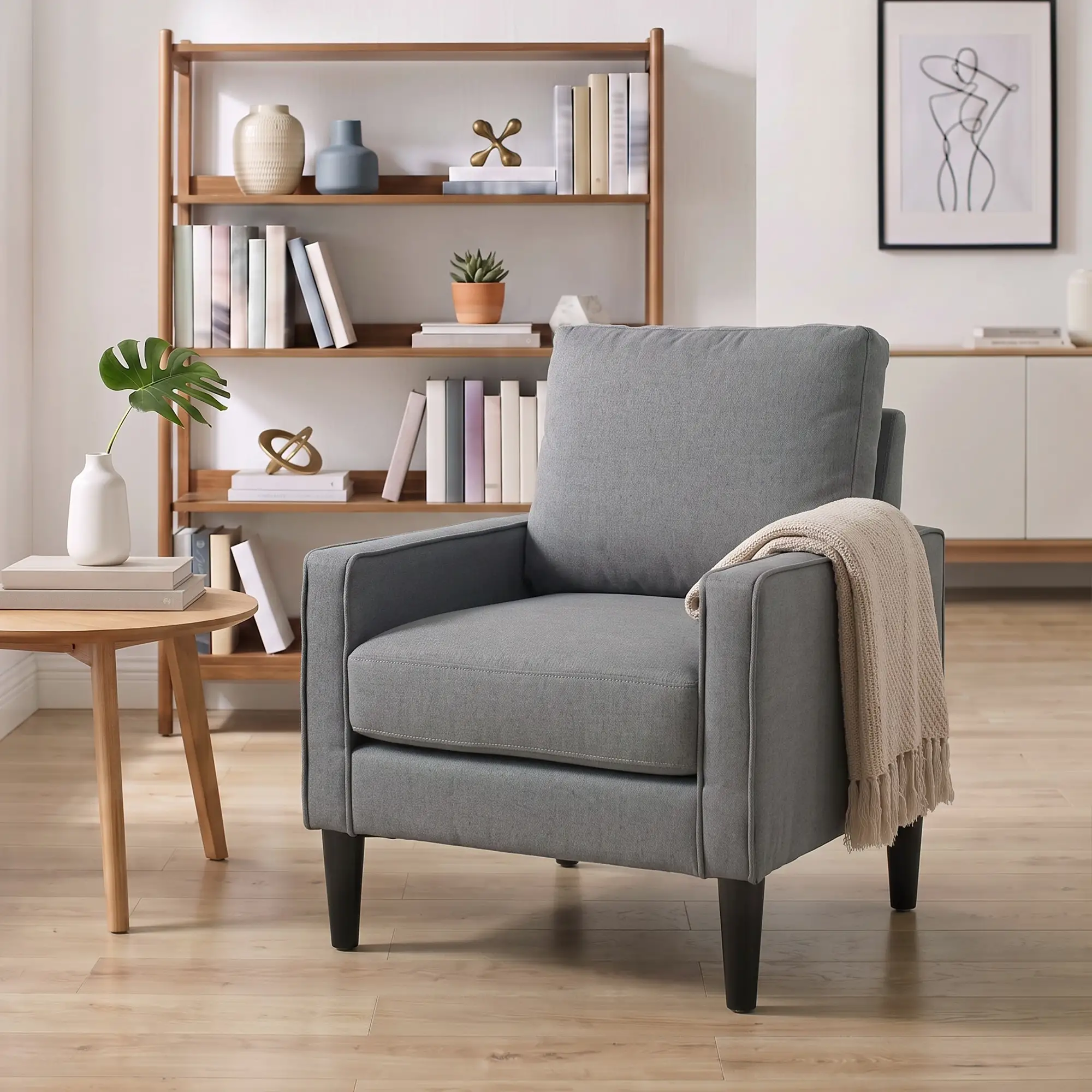 Linen Armchair 68 x 75 x 84cm - Dark Grey, Black - 9