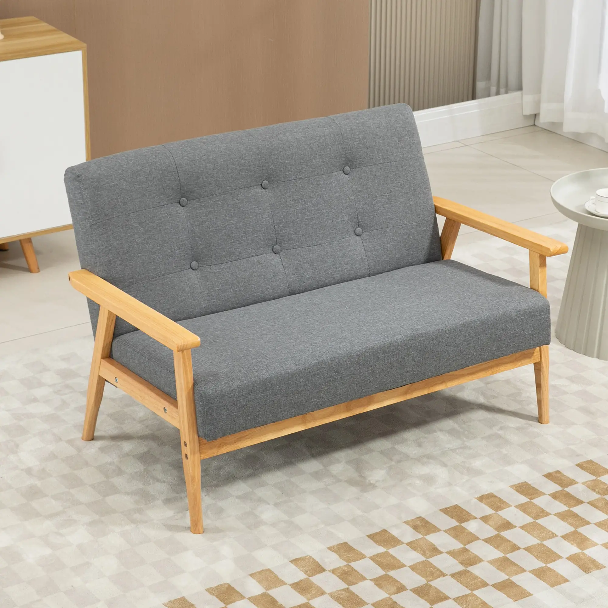 2 Seater Linen Sofa 115 x 66.5 x 73cm, Dark Grey - Dark Grey - 2