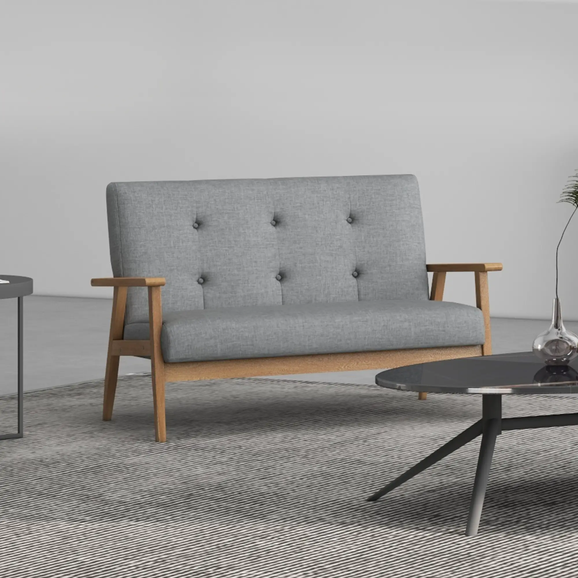 2 Seater Linen Sofa 115 x 66.5 x 73cm, Dark Grey - Dark Grey - 7