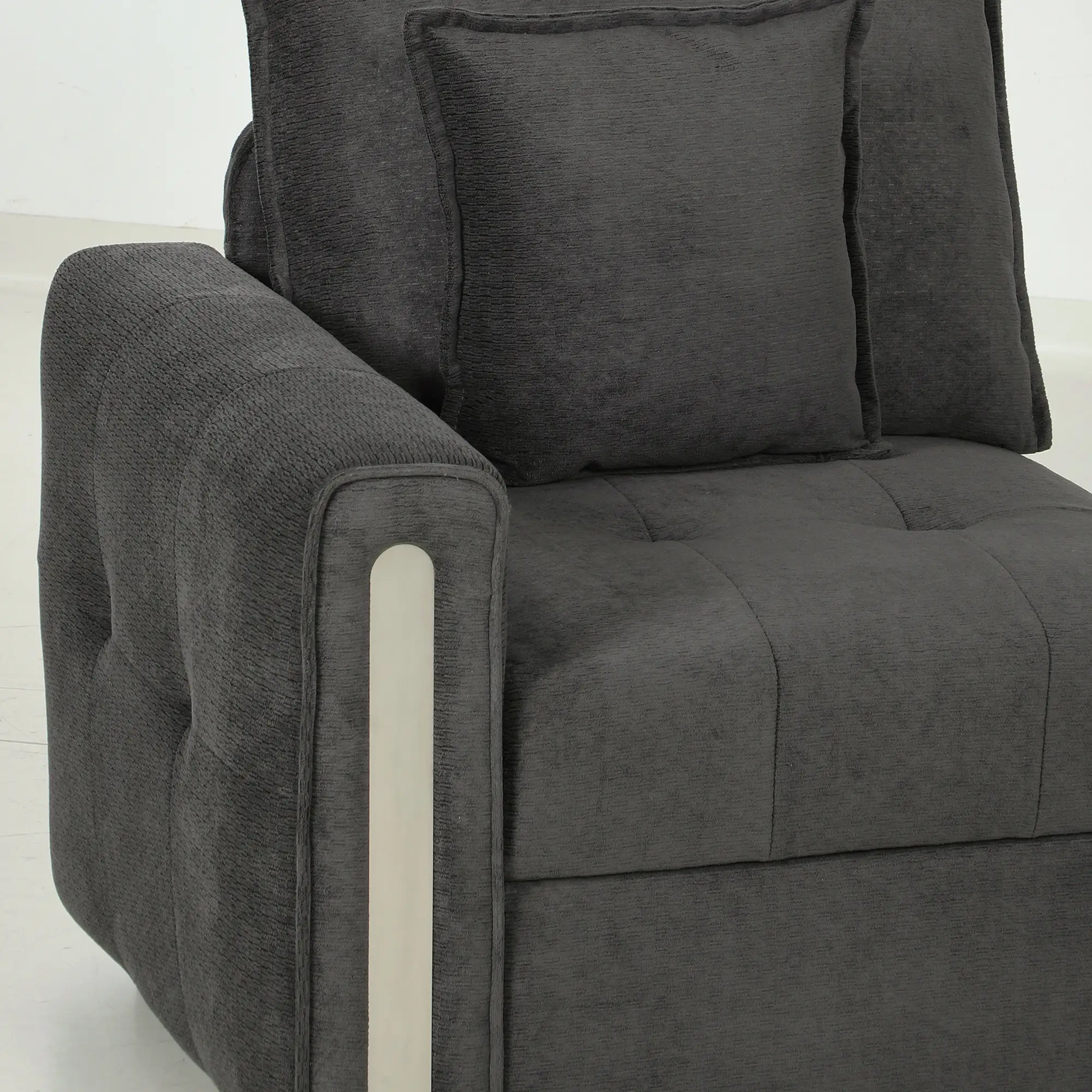 Corner 3 Seater Velvet Sofa 228 x 164 x 88cm, Dark Grey, Black - Dark Grey, Black - 12