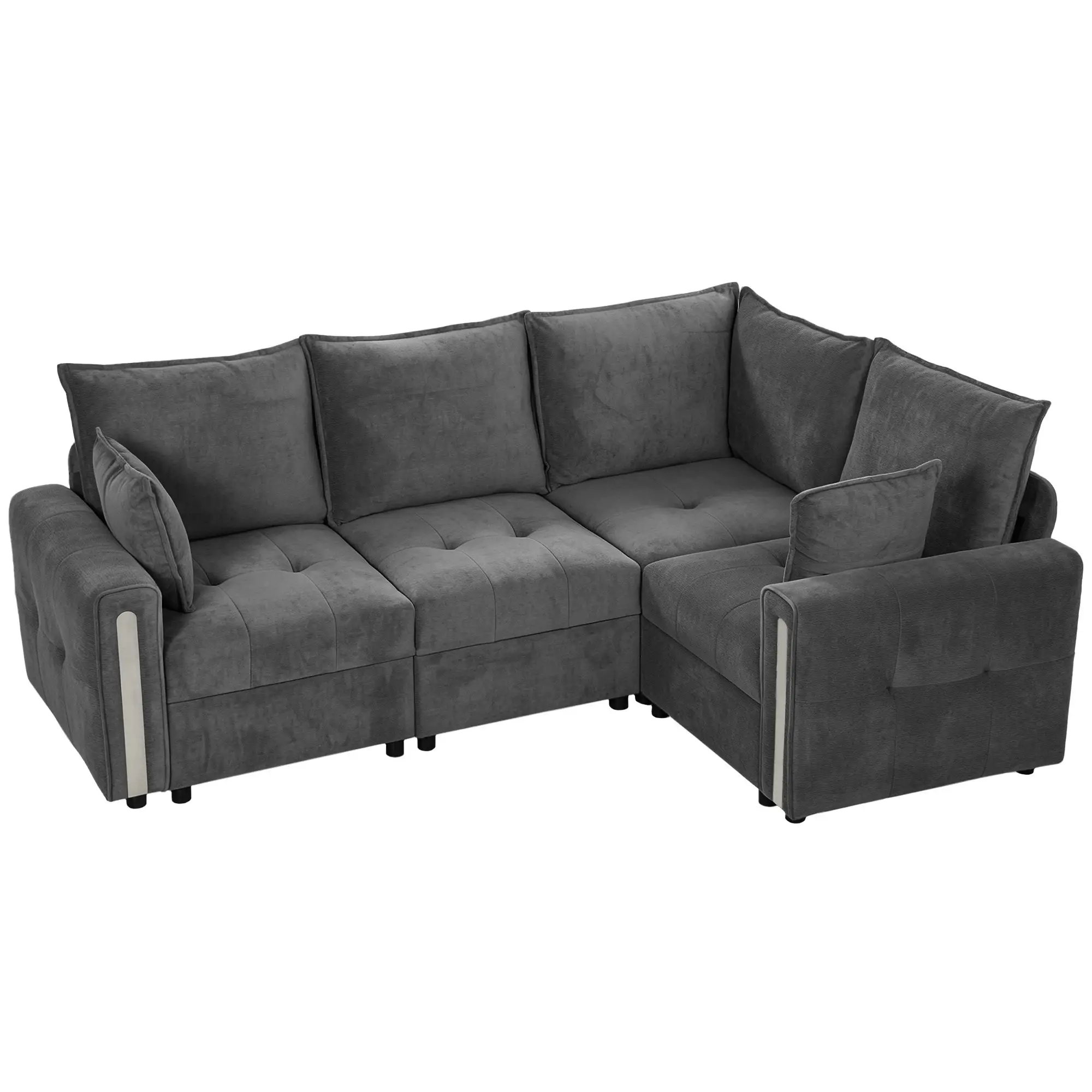 Corner 3 Seater Velvet Sofa 228 x 164 x 88cm, Dark Grey, Black - Dark Grey, Black - 15