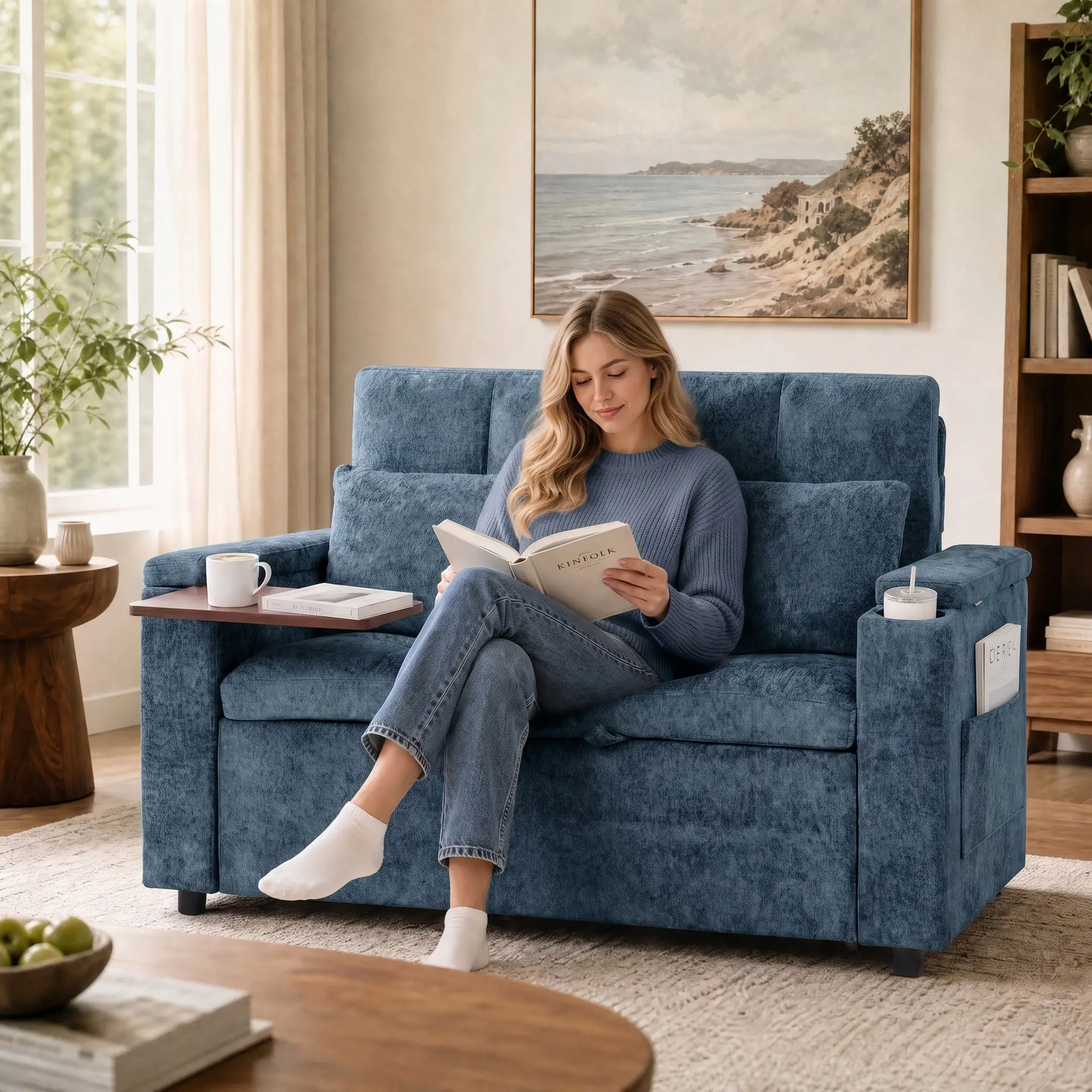 2 Seater Velvet Sofa Bed 137 x 91 x 95cm, Dark Blue - Dark Blue - 14