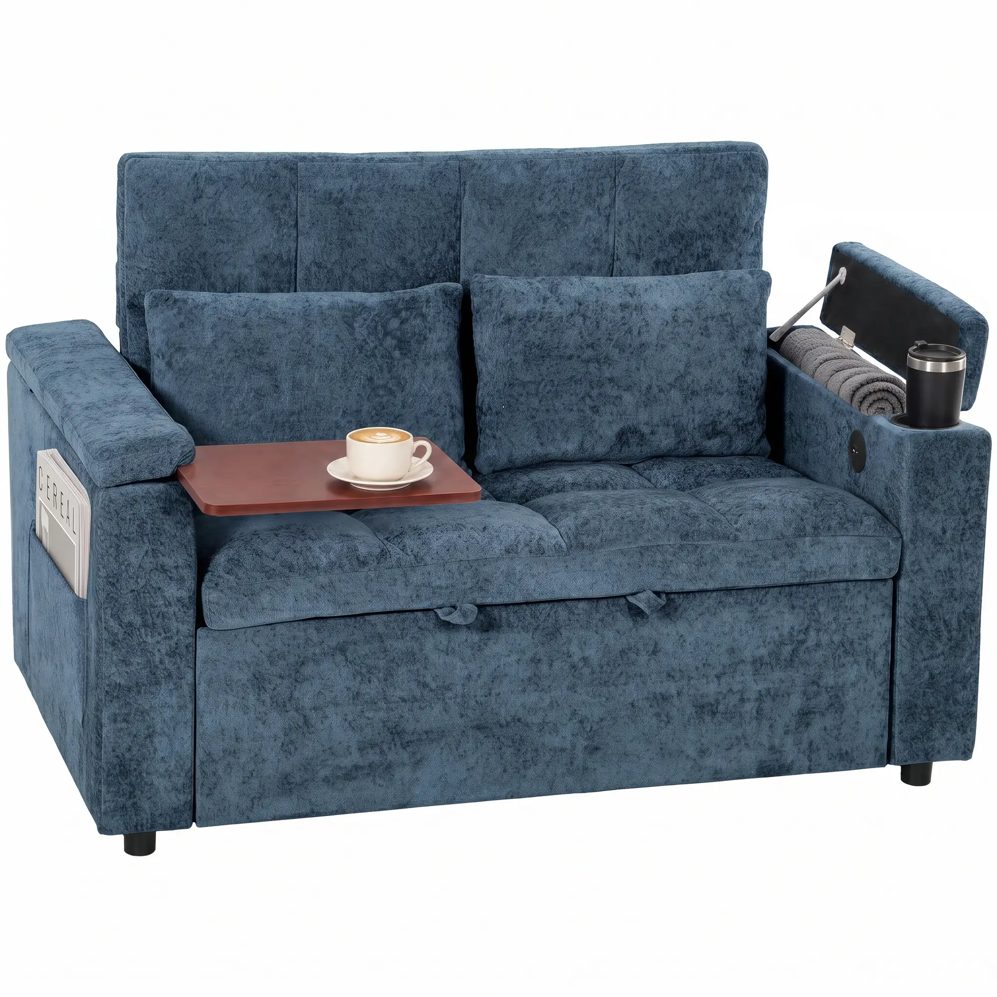 2 Seater Velvet Sofa Bed 137 x 91 x 95cm, Dark Blue - Dark Blue - 15
