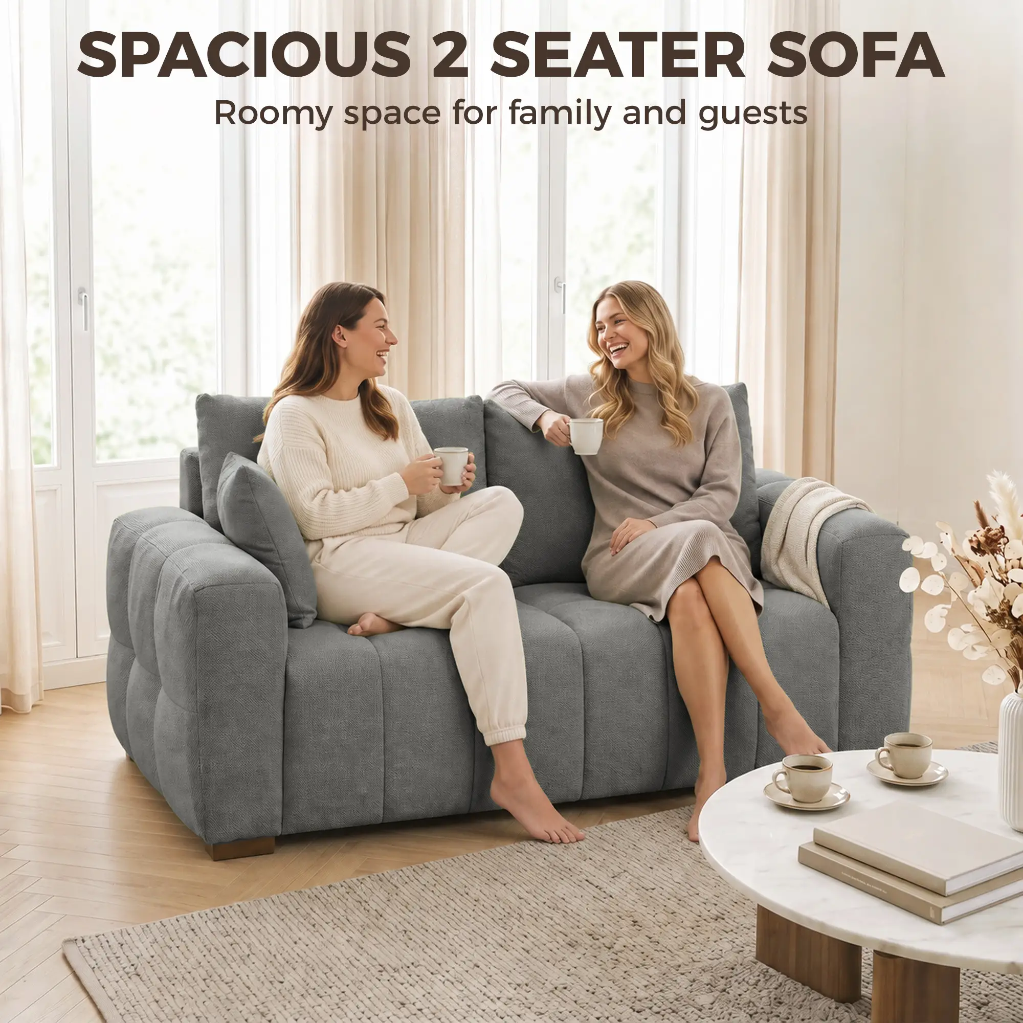 2 Seater Velvet Sofa 160 x 86 x 84cm, Grey - Grey - 4