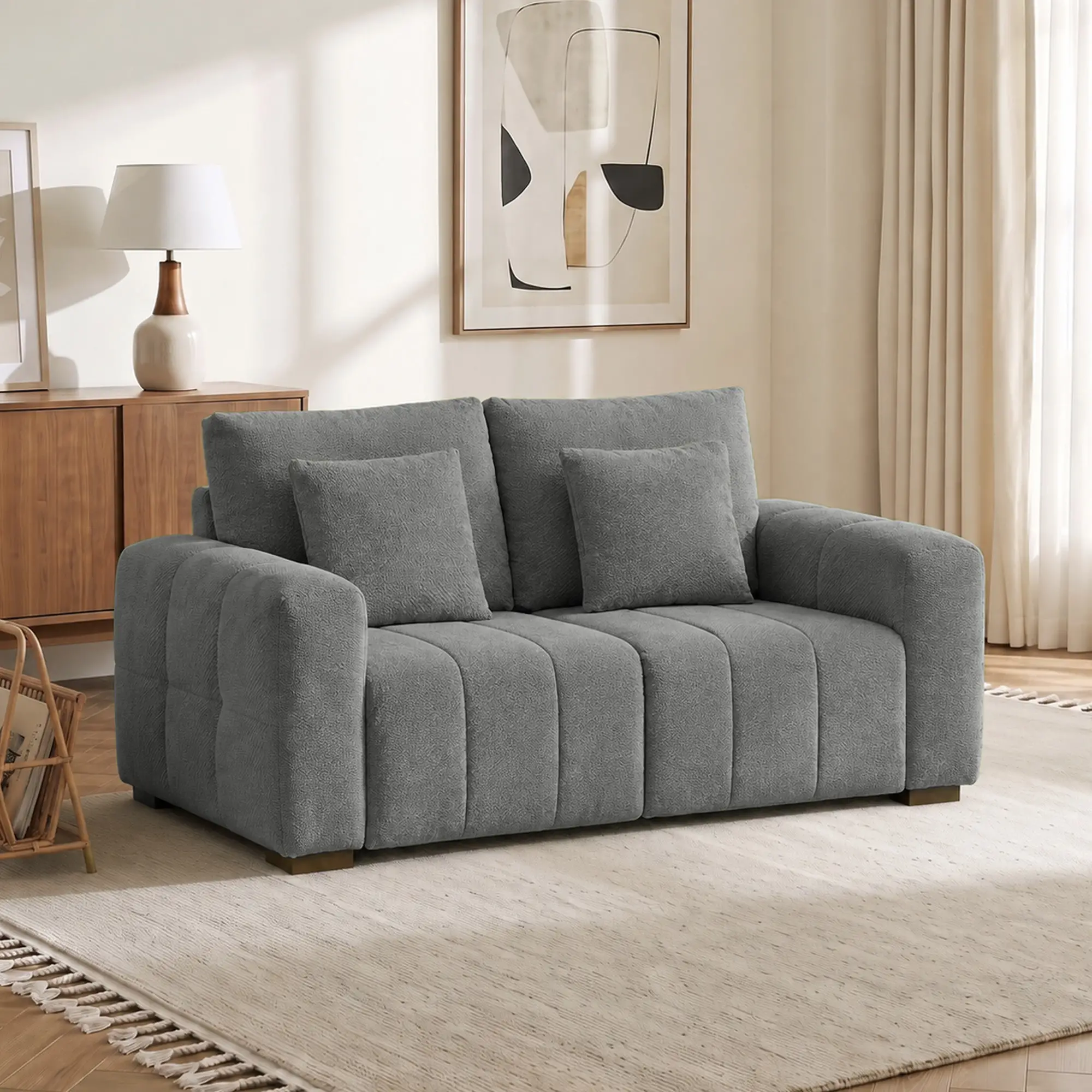 2 Seater Velvet Sofa 160 x 86 x 84cm, Grey - Grey - 14