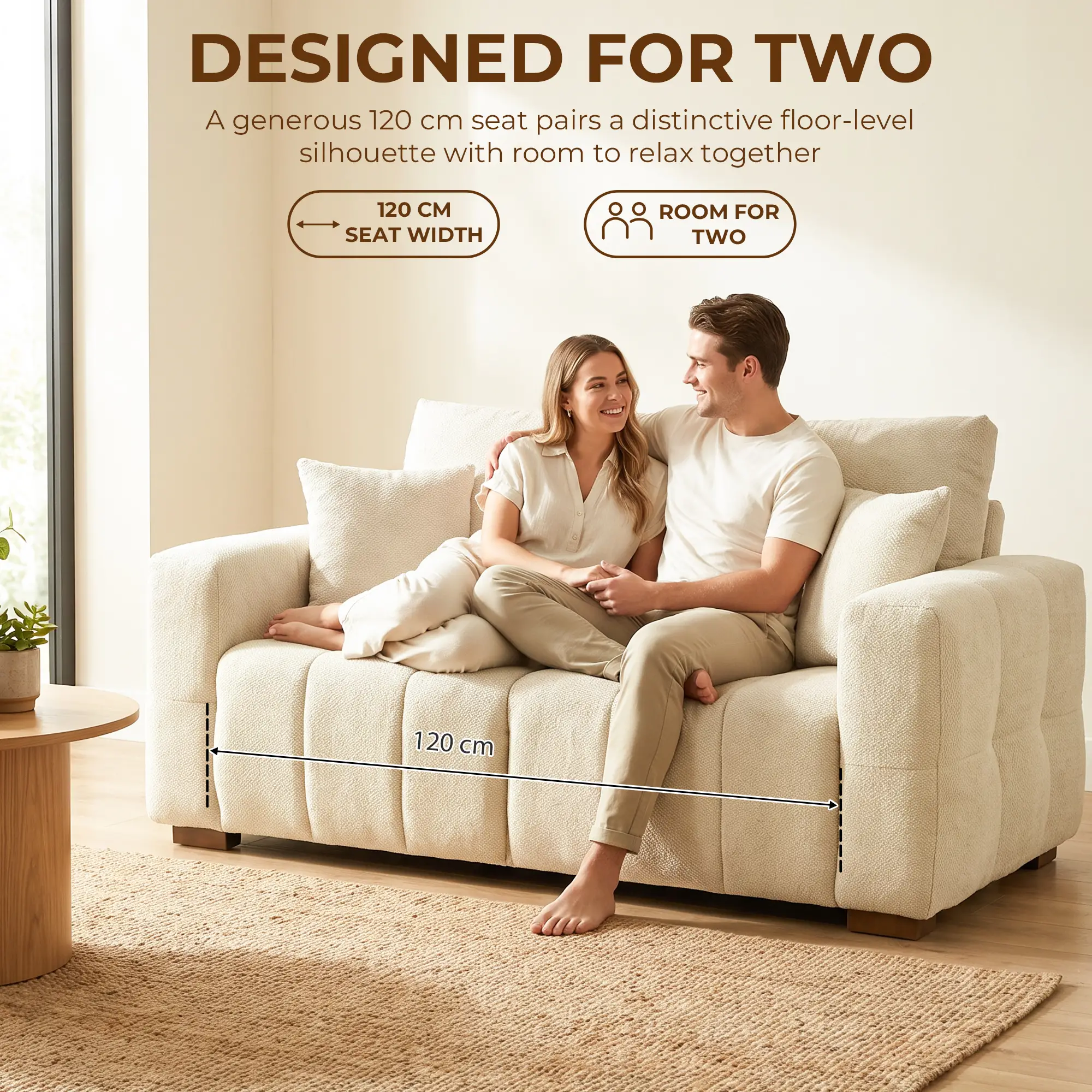 2 Seater Velvet Sofa 160 x 86 x 84cm, Cream White - Cream White - 4