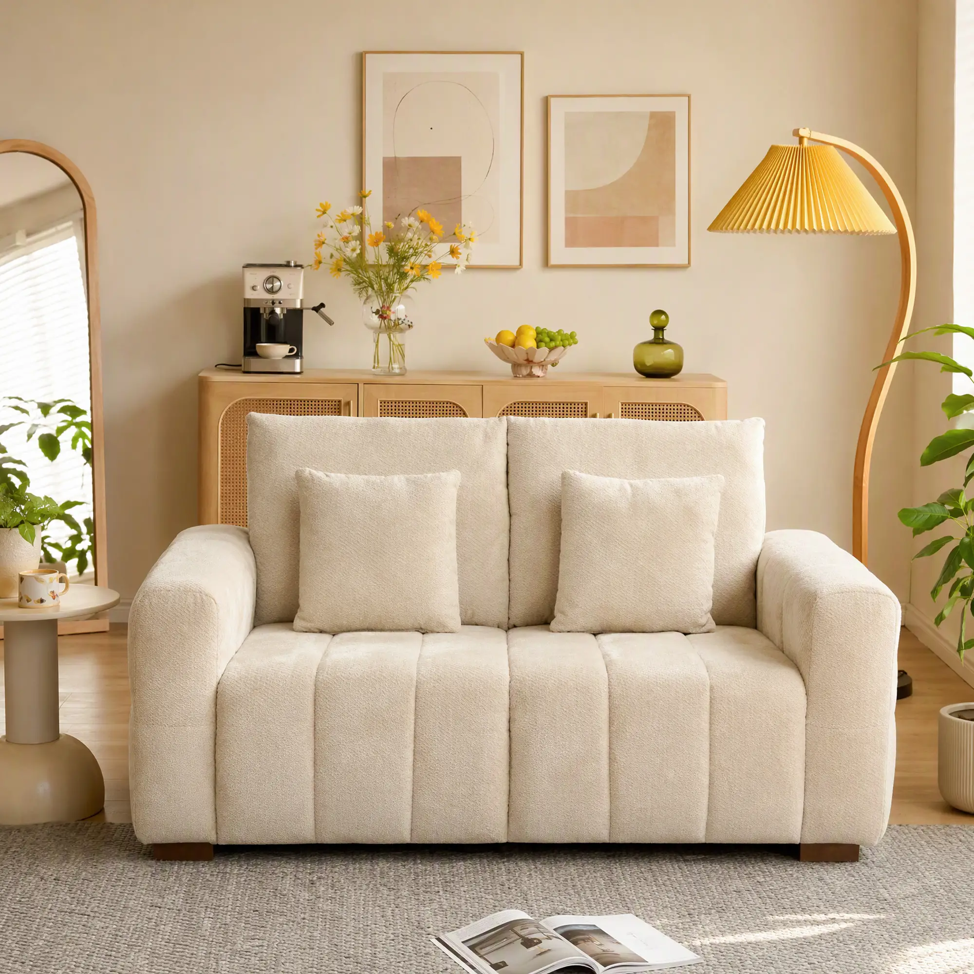 2 Seater Velvet Sofa 160 x 86 x 84cm, Cream White - Cream White - 14