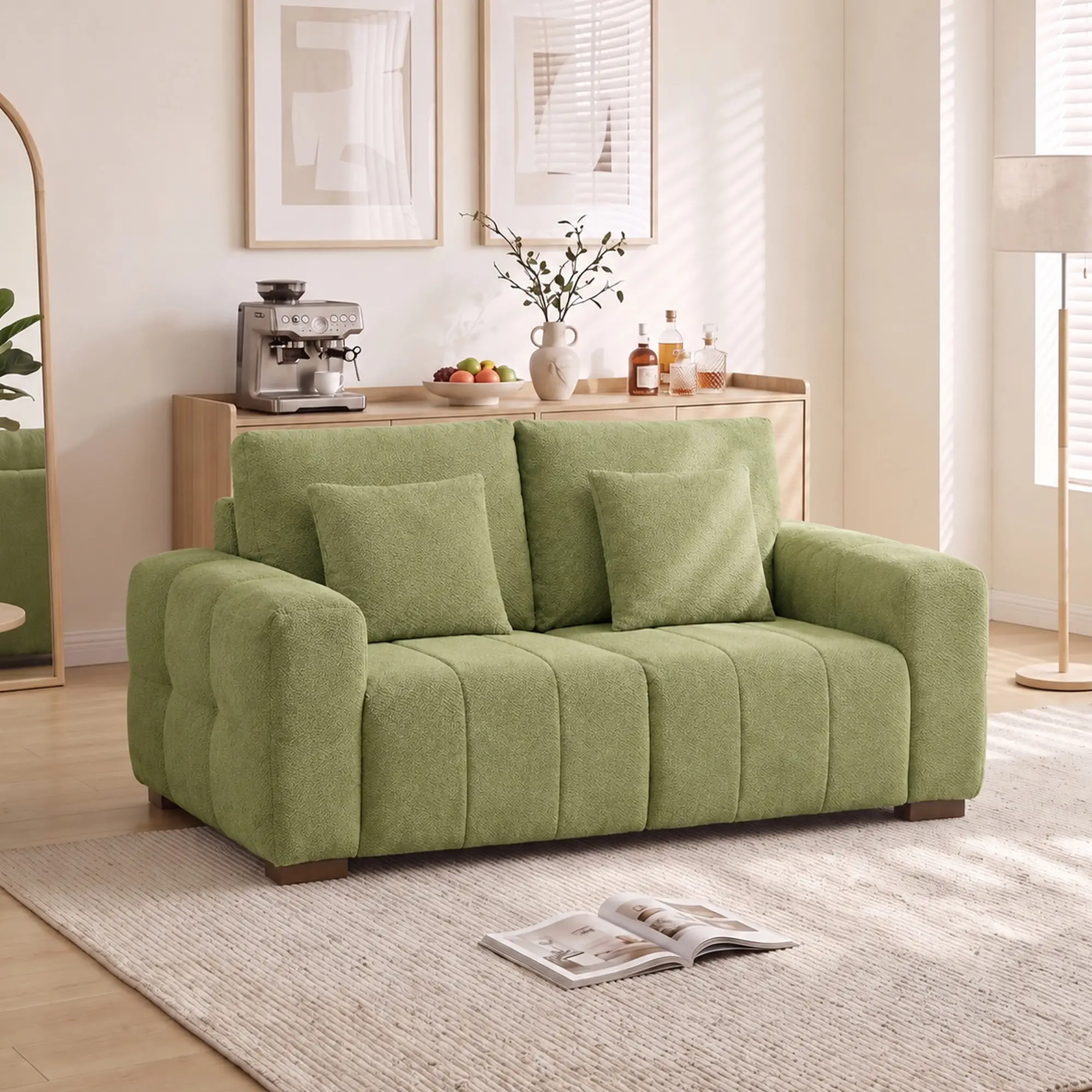 2 Seater Velvet Sofa 160 x 86 x 84cm, Green - Green - 2