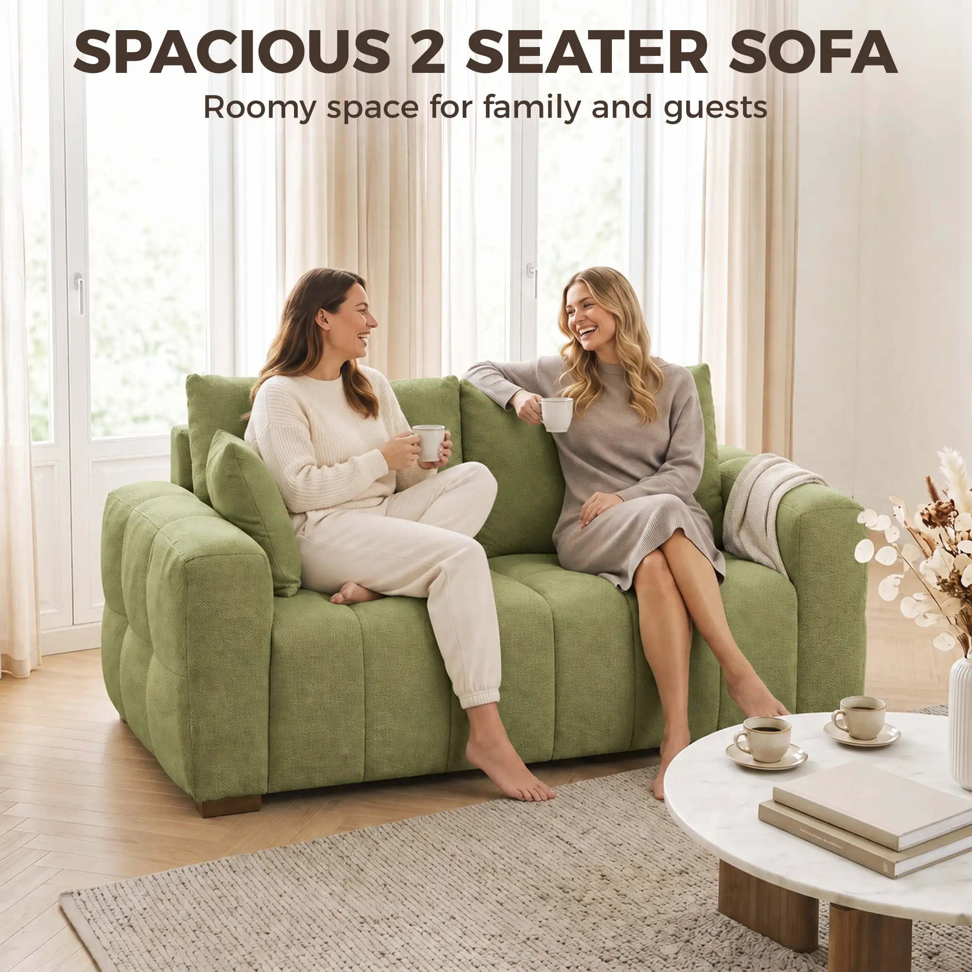 2 Seater Velvet Sofa 160 x 86 x 84cm, Green - Green - 4