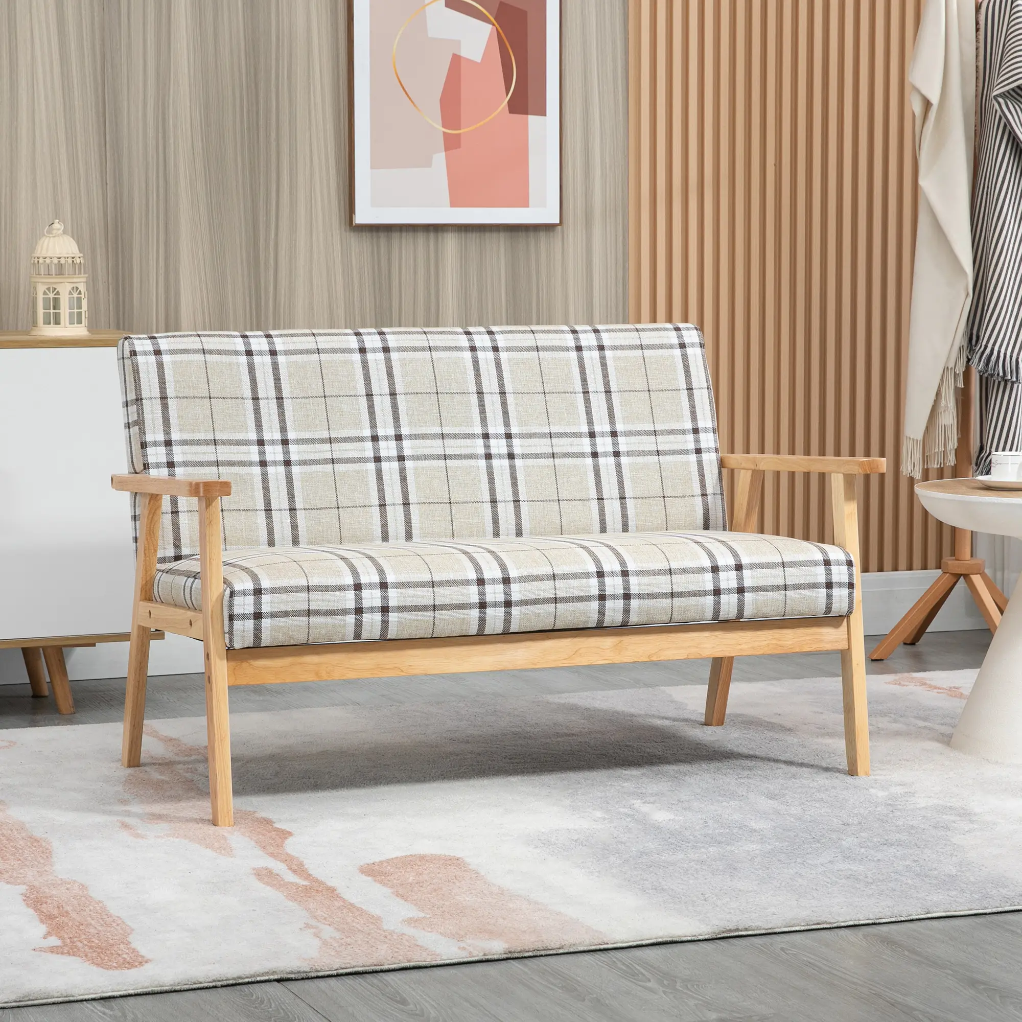 Linen Sofa 124 x 67 x 77cm, Beige, Coffee, Natural - Beige, Coffee, Natural - 2