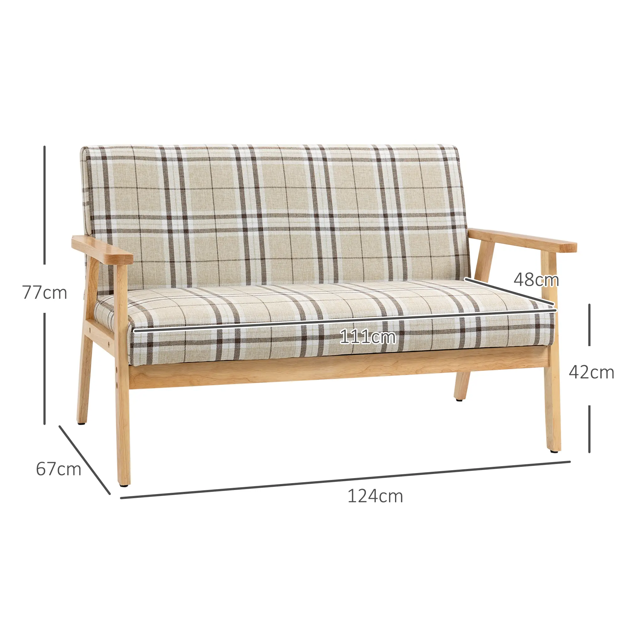 Linen Sofa 124 x 67 x 77cm, Beige, Coffee, Natural - Beige, Coffee, Natural - 3