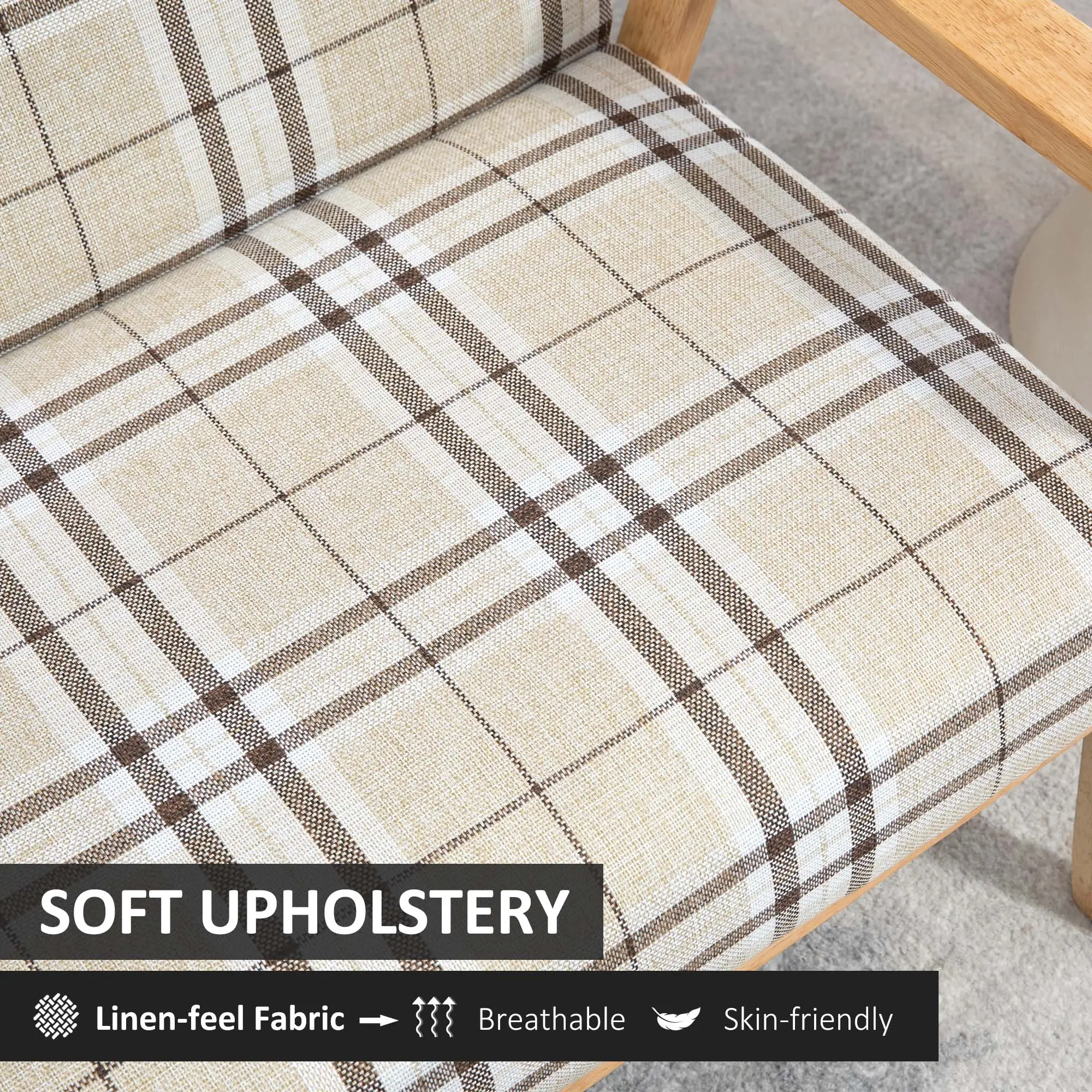Linen Sofa 124 x 67 x 77cm, Beige, Coffee, Natural - Beige, Coffee, Natural - 4