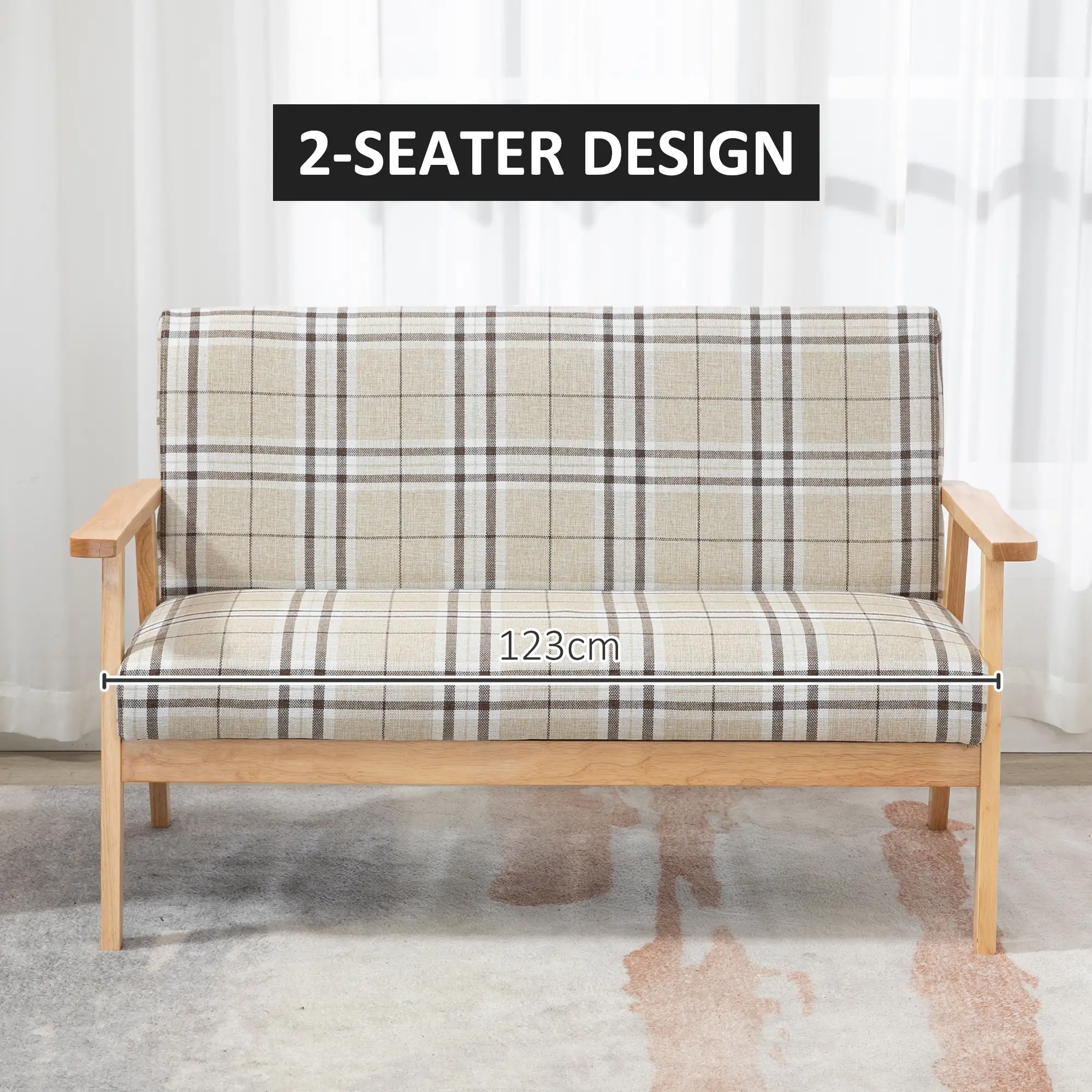 Linen Sofa 124 x 67 x 77cm, Beige, Coffee, Natural - Beige, Coffee, Natural - 7