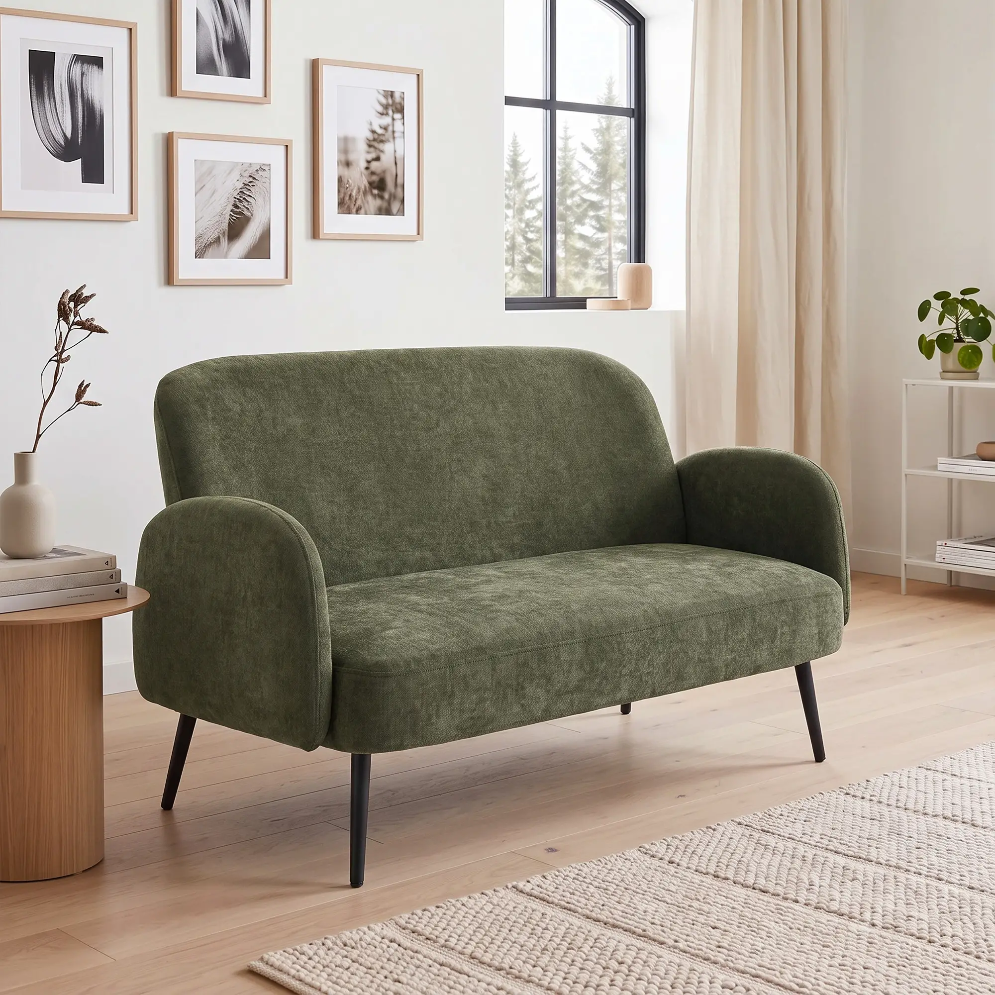 2 Seater Velvet Sofa 132 x 70 x 82cm, Green, Black - Green, Black - 2