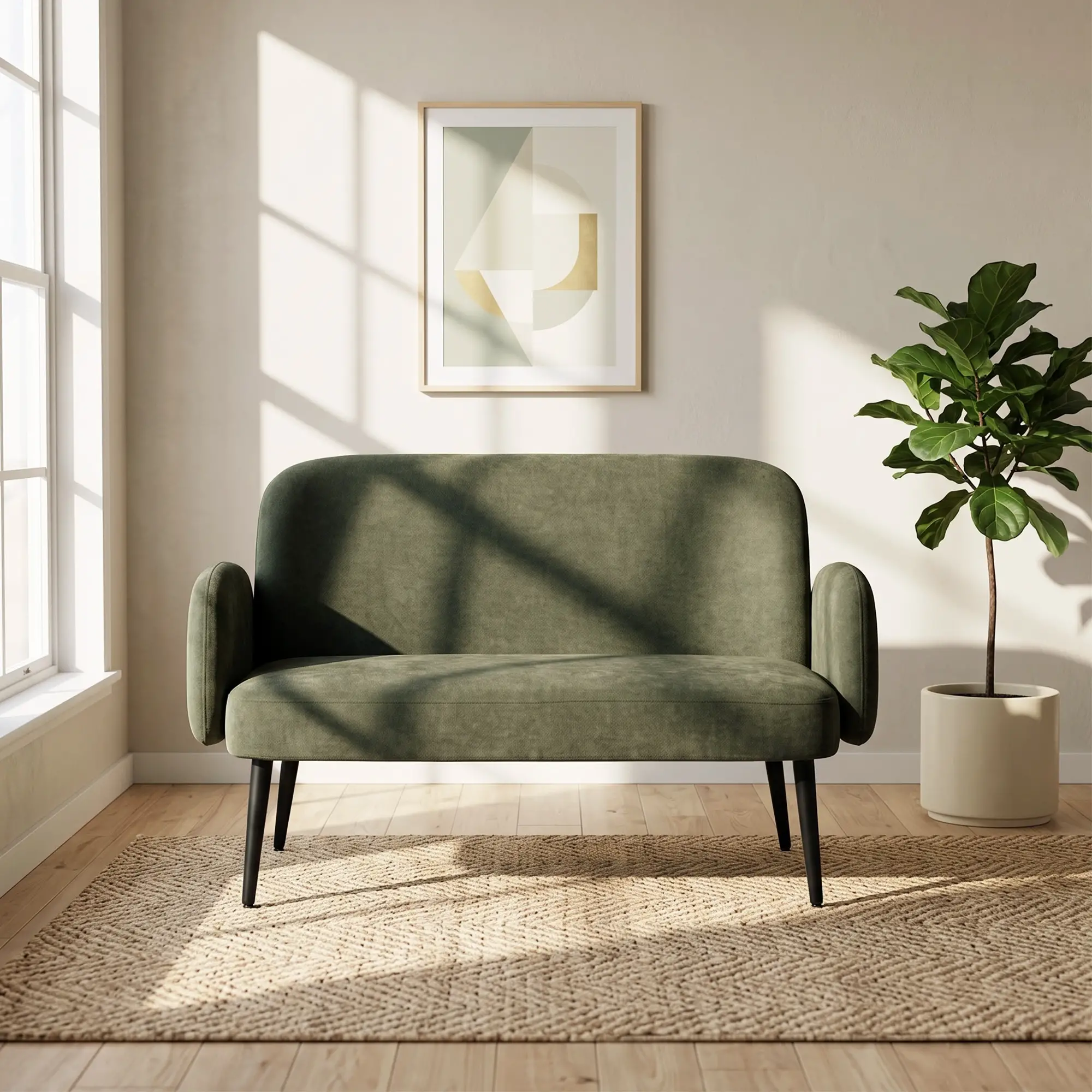 2 Seater Velvet Sofa 132 x 70 x 82cm, Green, Black - Green, Black - 9