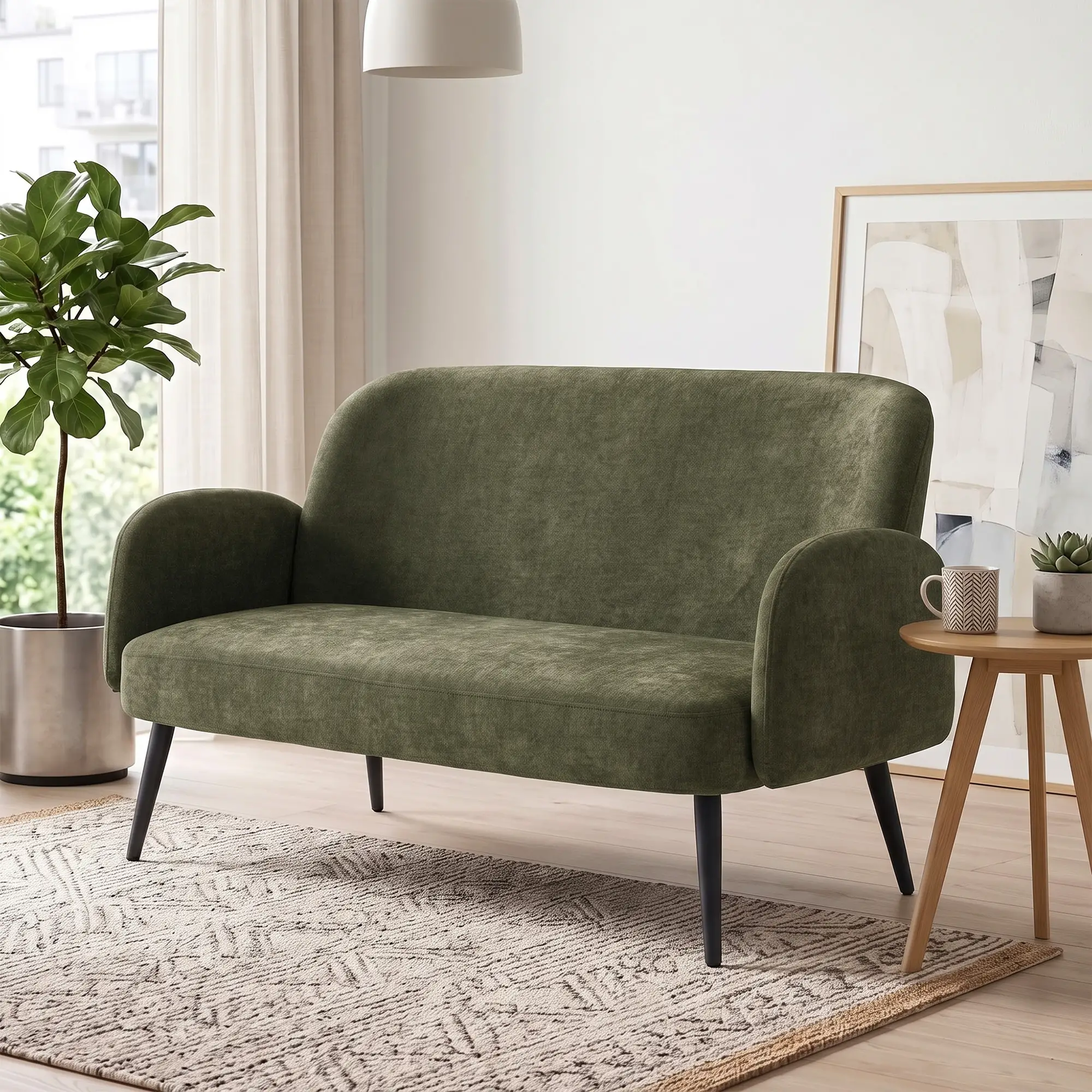 2 Seater Velvet Sofa 132 x 70 x 82cm, Green, Black - Green, Black - 14