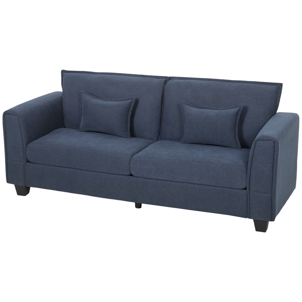 3 Seater Linen Sofa 200 x 75 x 83cm - Dark Blue - 1