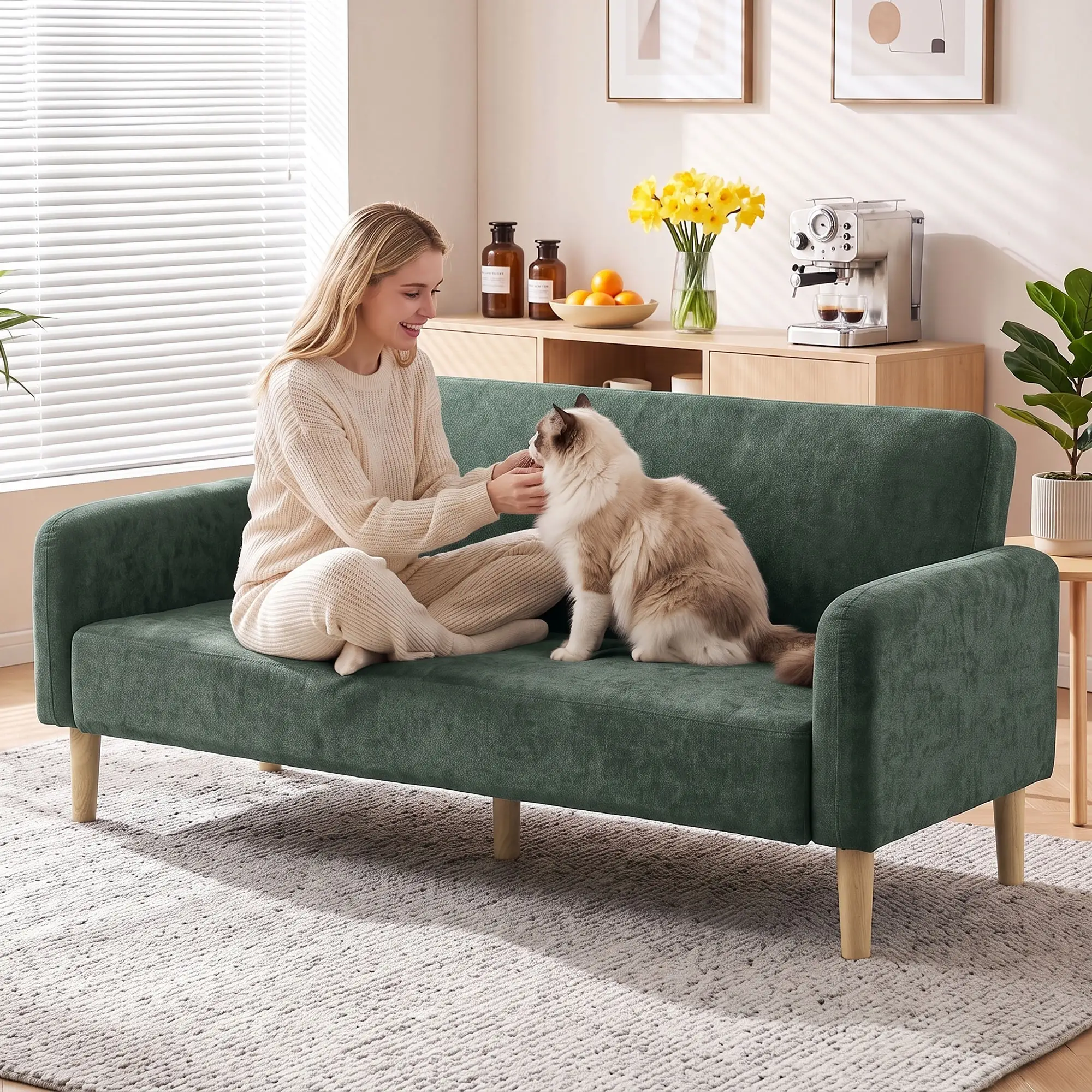 2 Seater Velvet Sofa 160 x 73 x 83cm - Dark Green, Black - 9