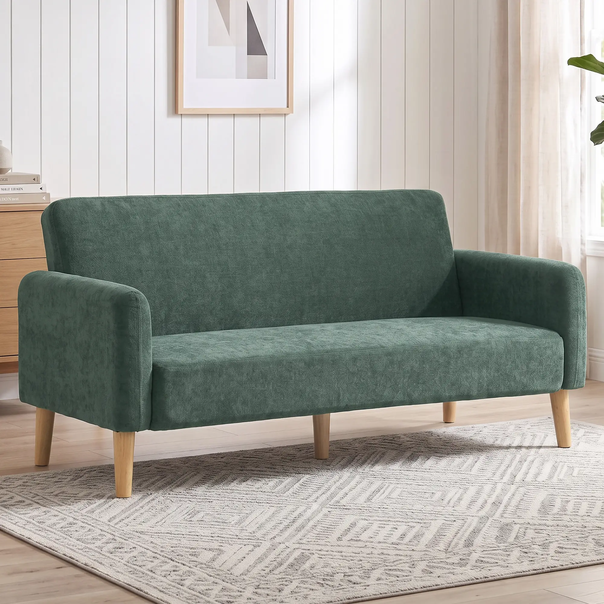2 Seater Velvet Sofa 160 x 73 x 83cm - Dark Green, Black - 14