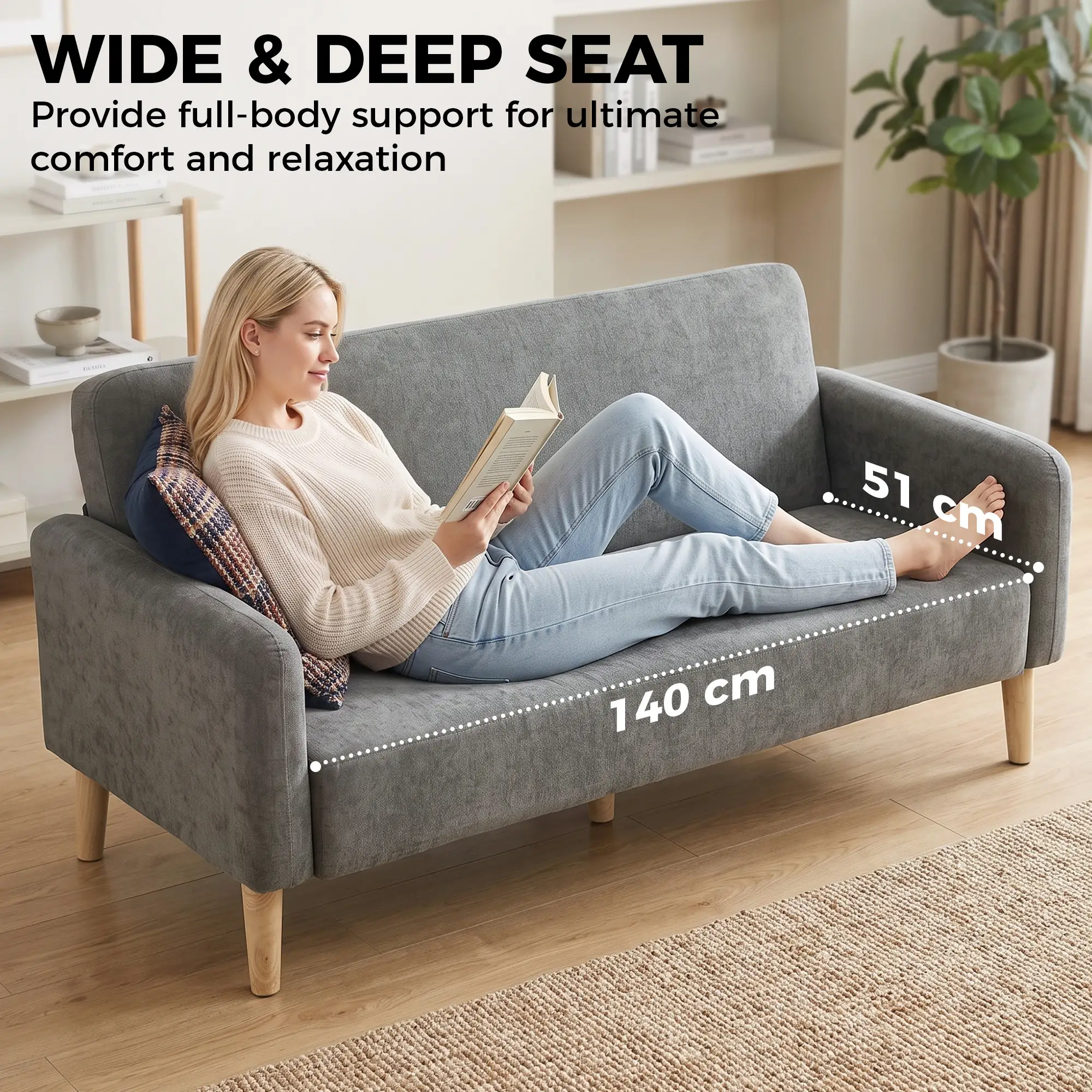 2 Seater Velvet Sofa 160 x 73 x 83cm - Grey, Black - 6
