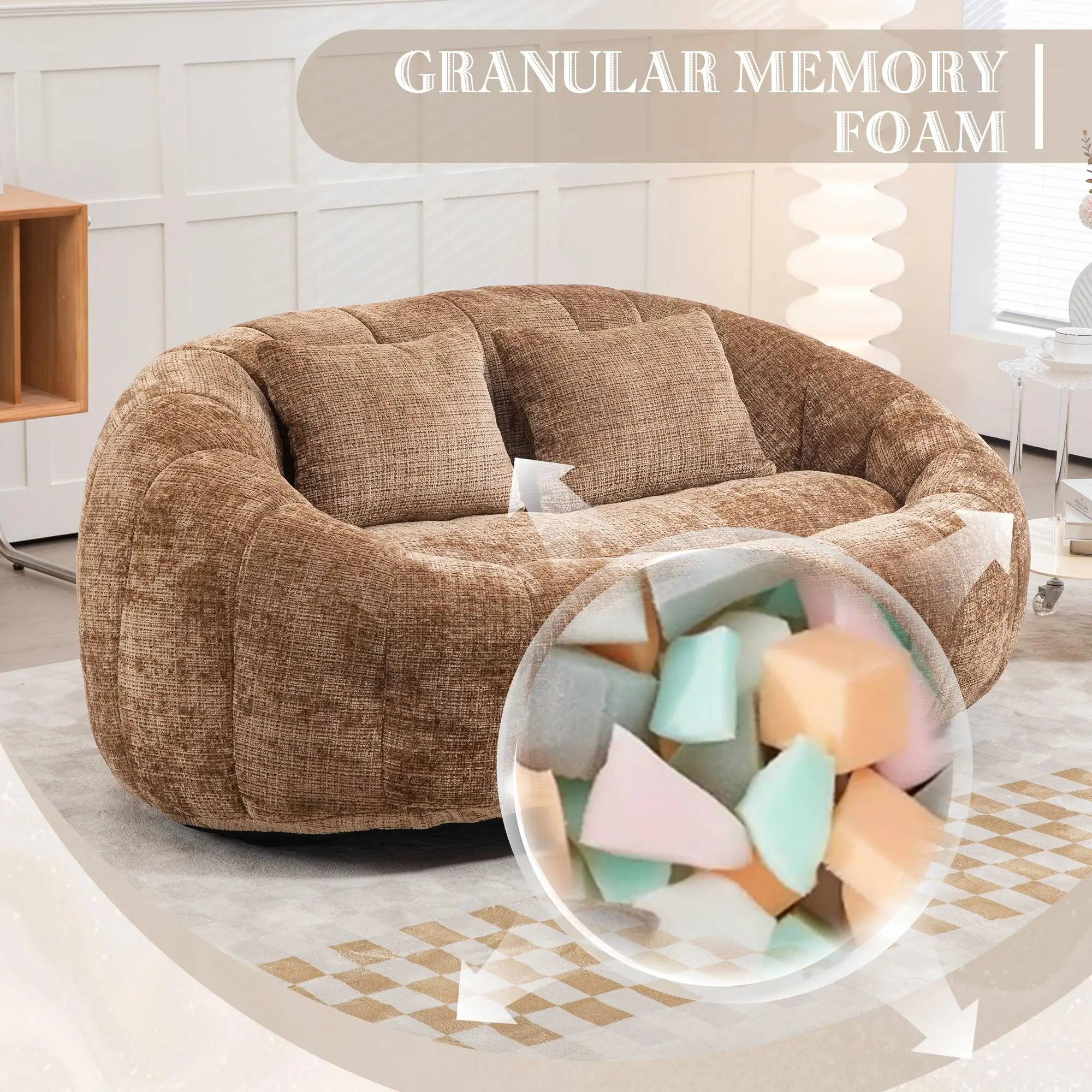 Corner 2 Seater Chenille Sofa 145 x 95 x 63cm - Coffee - 4