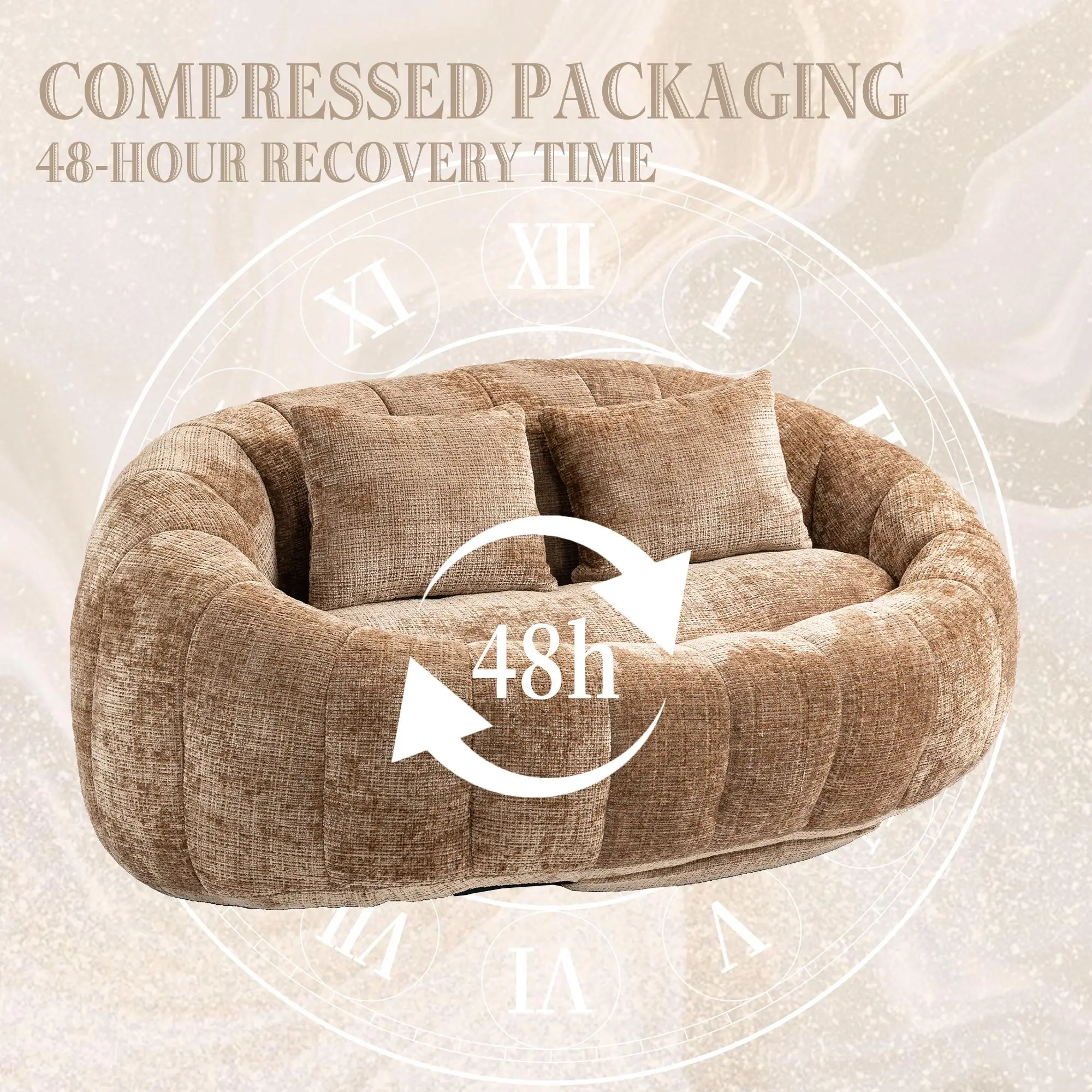 Corner 2 Seater Chenille Sofa 145 x 95 x 63cm - Coffee - 5