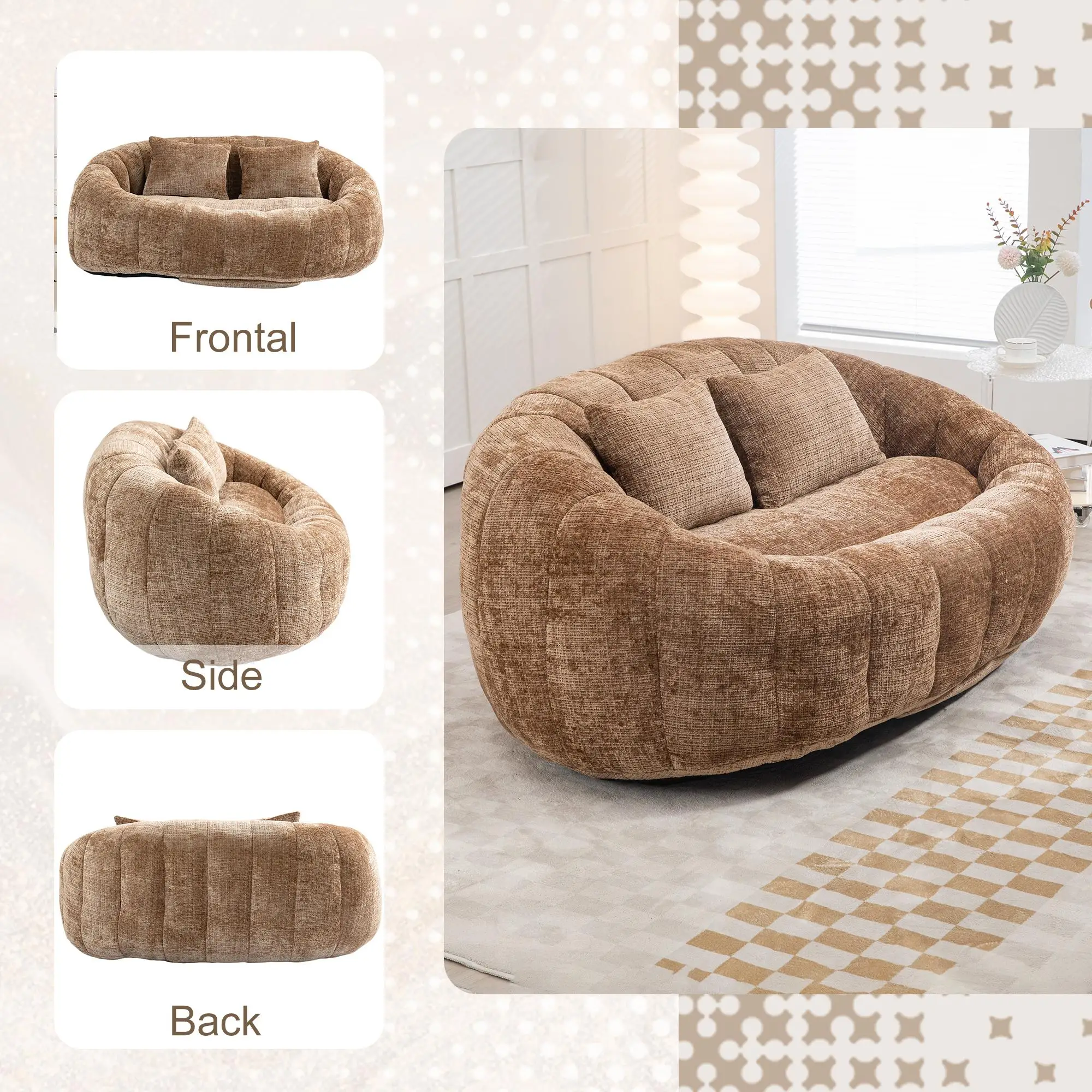 Corner 2 Seater Chenille Sofa 145 x 95 x 63cm - Coffee - 7