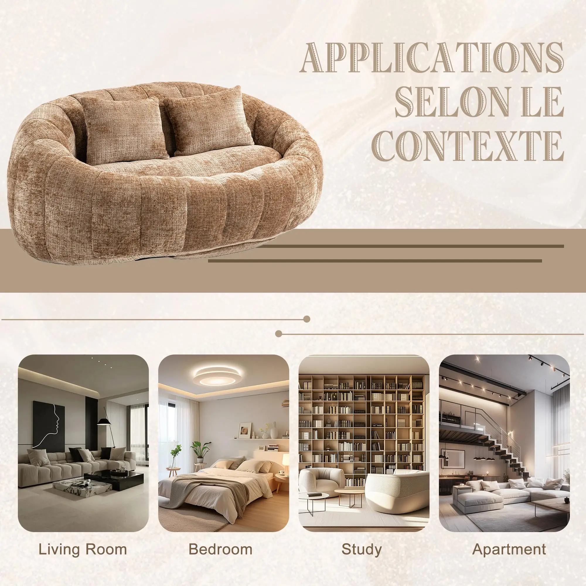 Corner 2 Seater Chenille Sofa 145 x 95 x 63cm - Coffee - 8