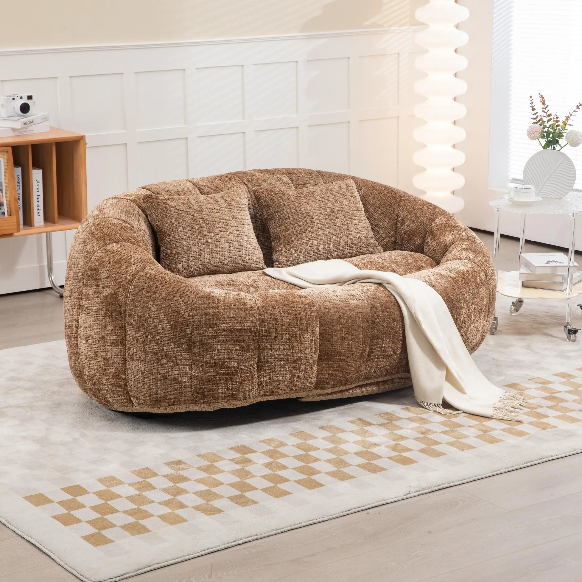Corner 2 Seater Chenille Sofa 145 x 95 x 63cm - Coffee - 9