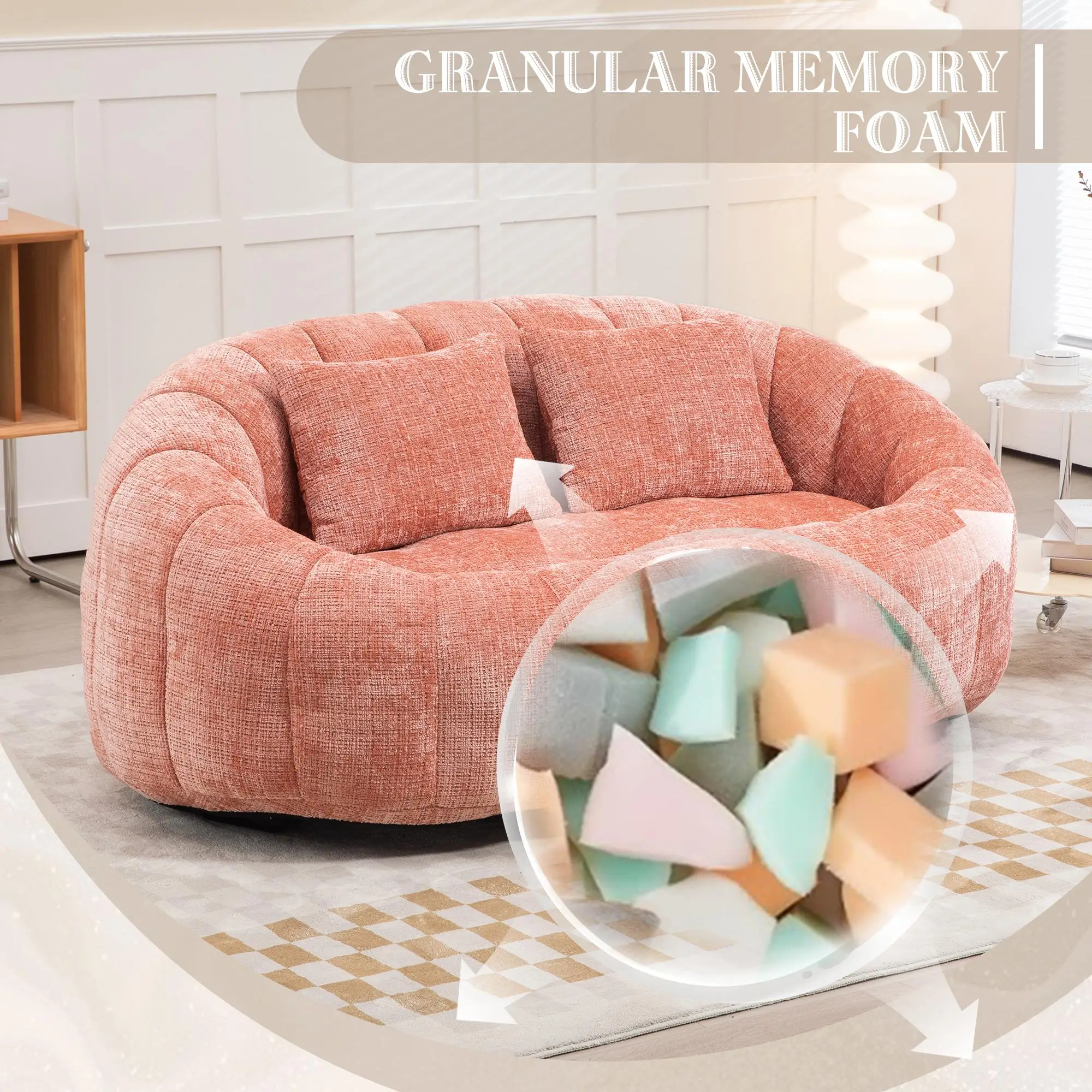 Corner 2 Seater Chenille Sofa 145 x 95 x 63cm - Pink - 4