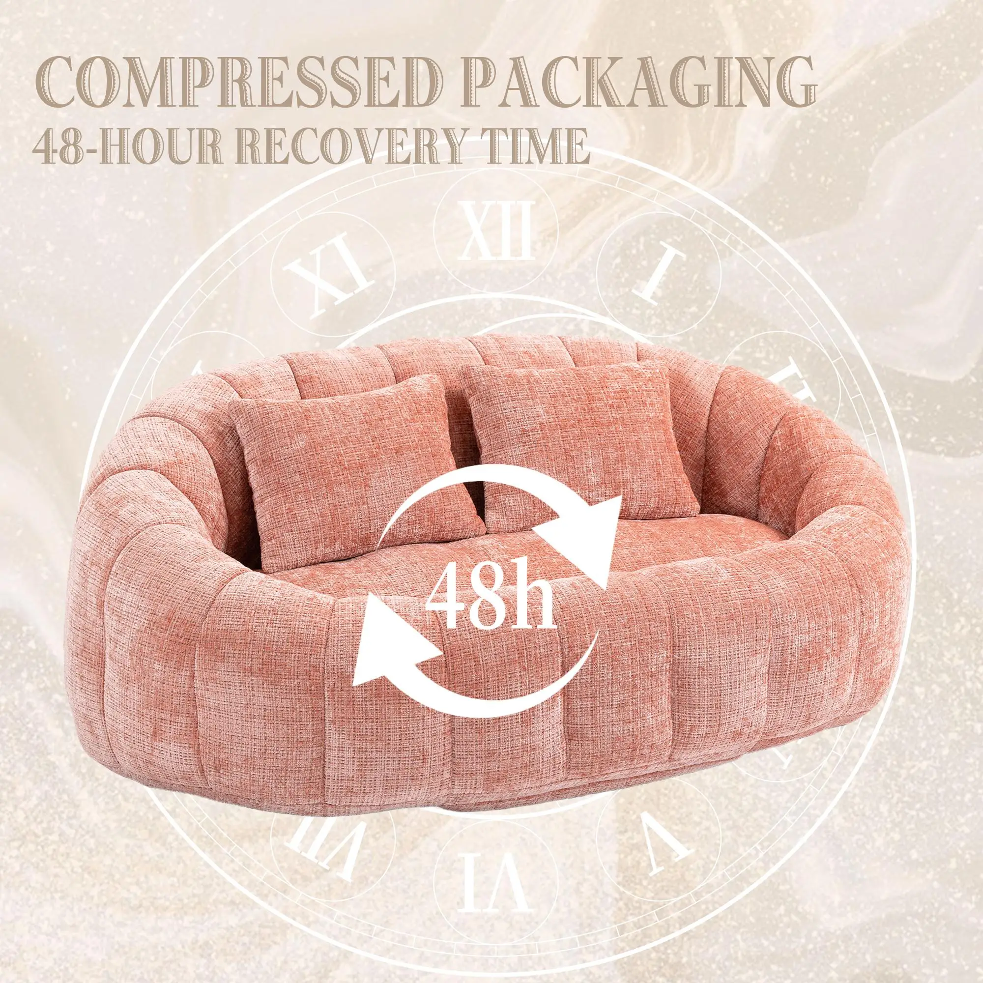 Corner 2 Seater Chenille Sofa 145 x 95 x 63cm - Pink - 5