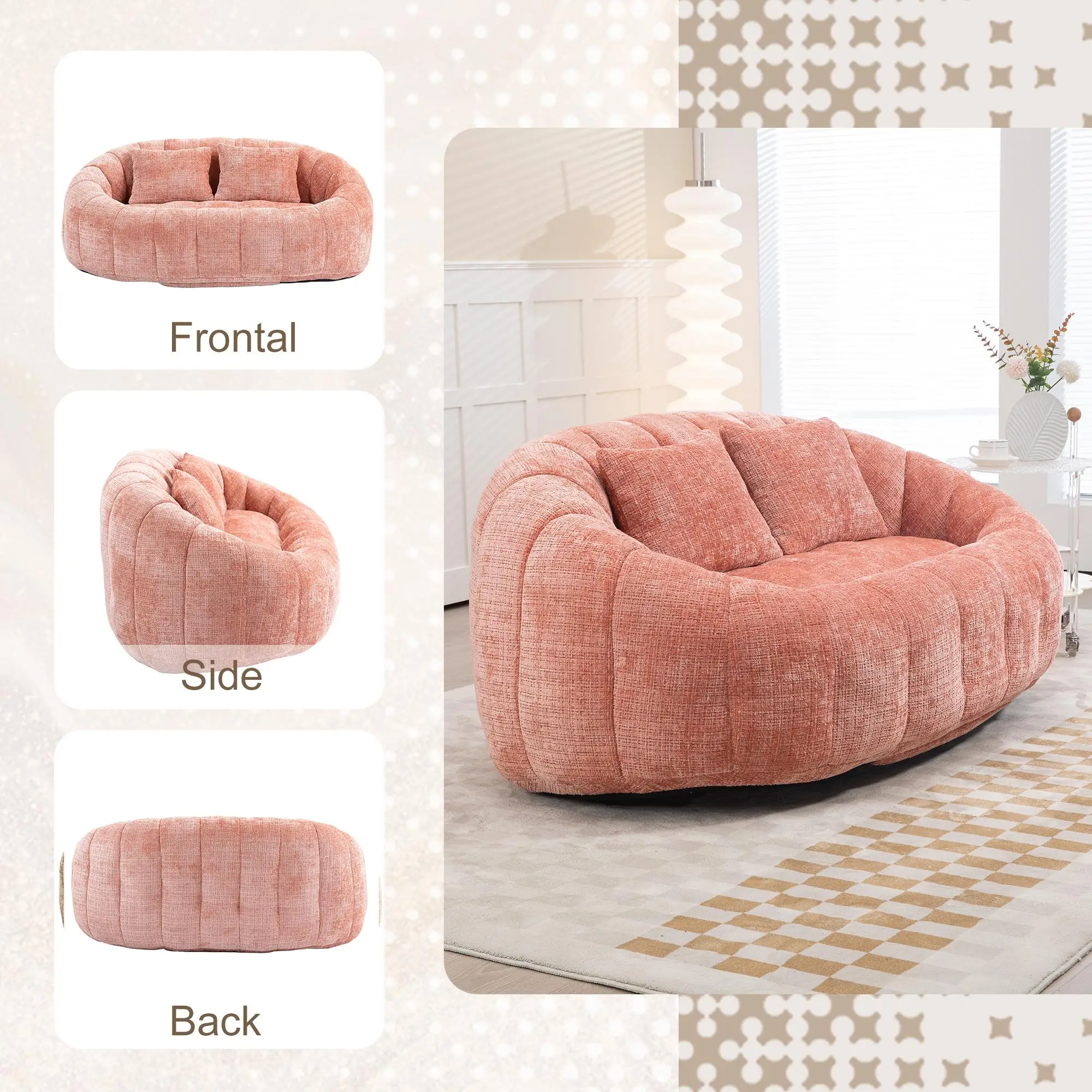 Corner 2 Seater Chenille Sofa 145 x 95 x 63cm - Pink - 6