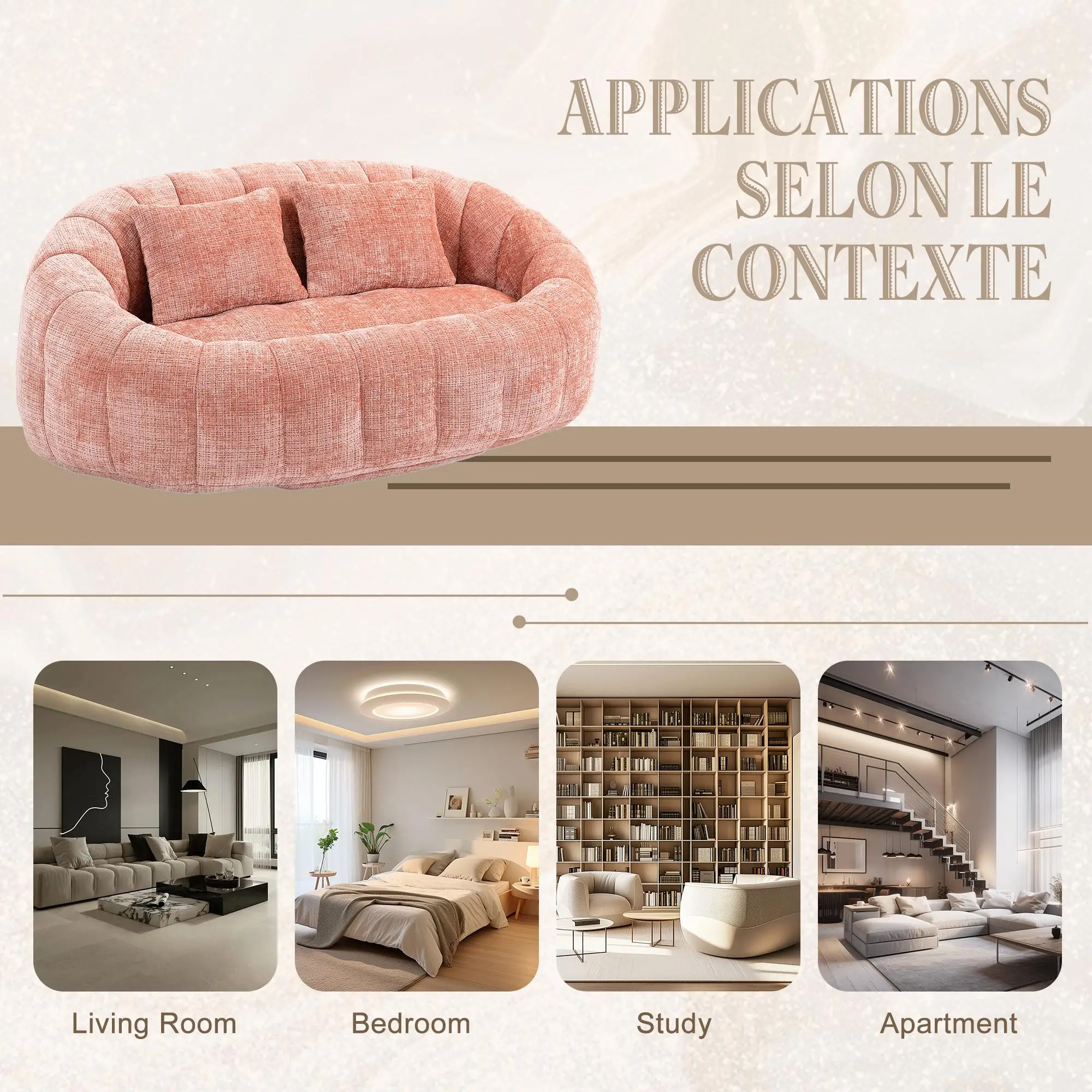 Corner 2 Seater Chenille Sofa 145 x 95 x 63cm - Pink - 8