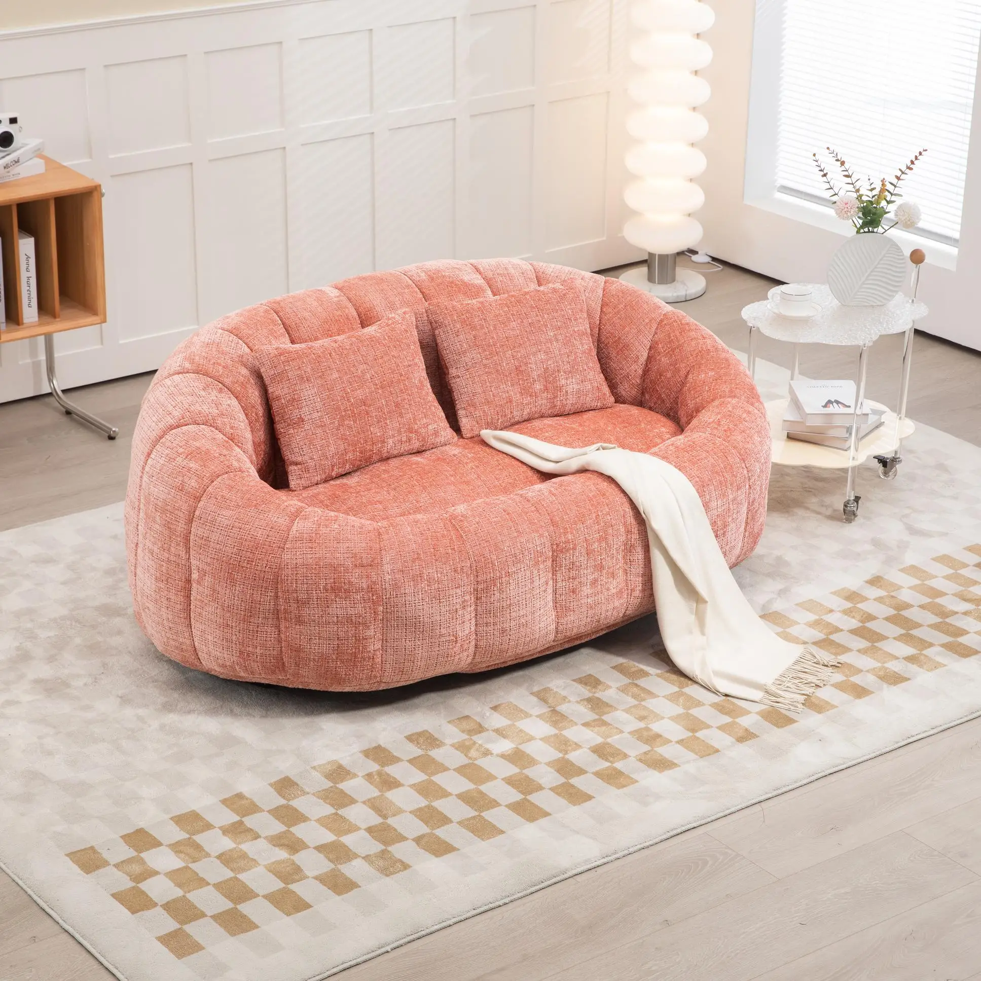 Corner 2 Seater Chenille Sofa 145 x 95 x 63cm - Pink - 9