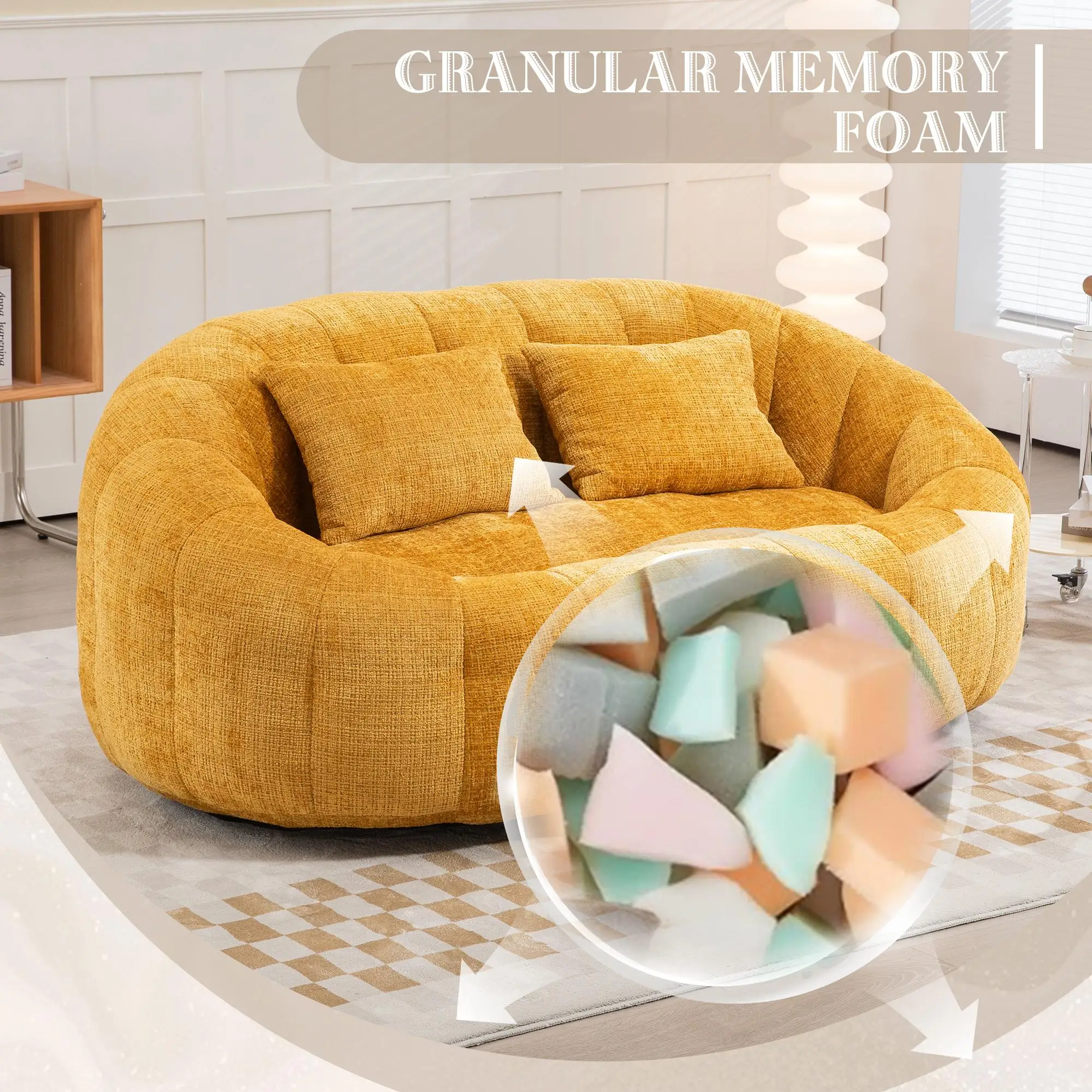 Corner 2 Seater Chenille Sofa 145 x 95 x 63cm - Yellow - 4