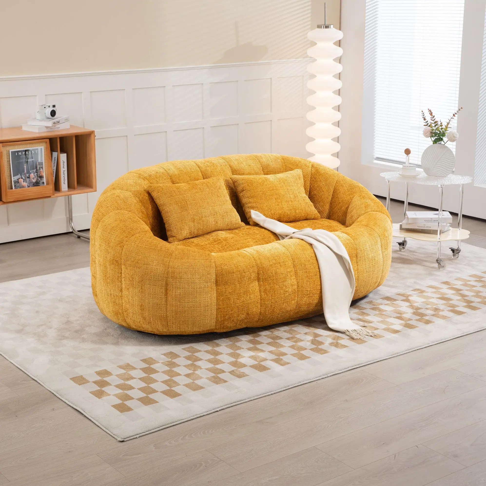 Corner 2 Seater Chenille Sofa 145 x 95 x 63cm - Yellow - 9