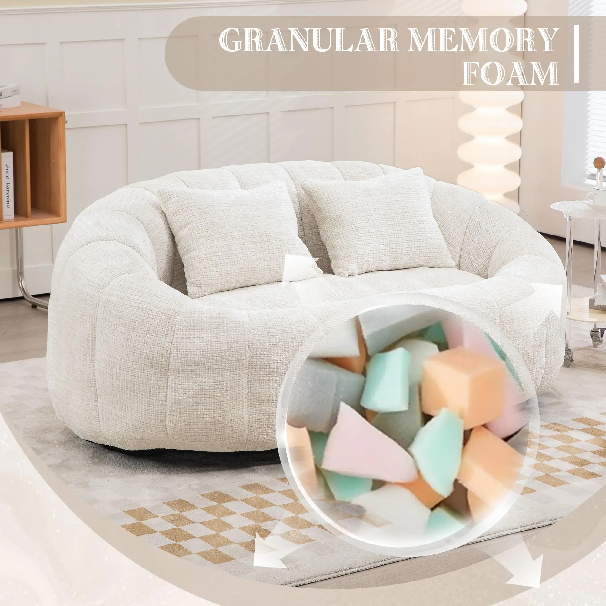 Corner 2 Seater Chenille Sofa 145 x 95 x 63cm - Beige - 4