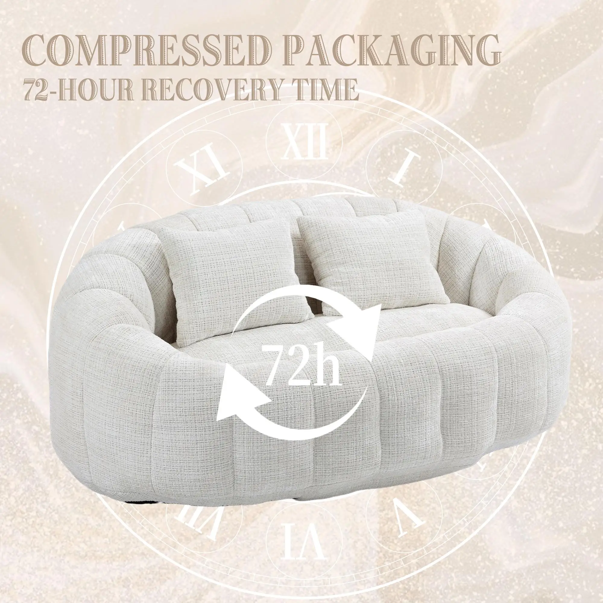 Corner 2 Seater Chenille Sofa 145 x 95 x 63cm - Beige - 5