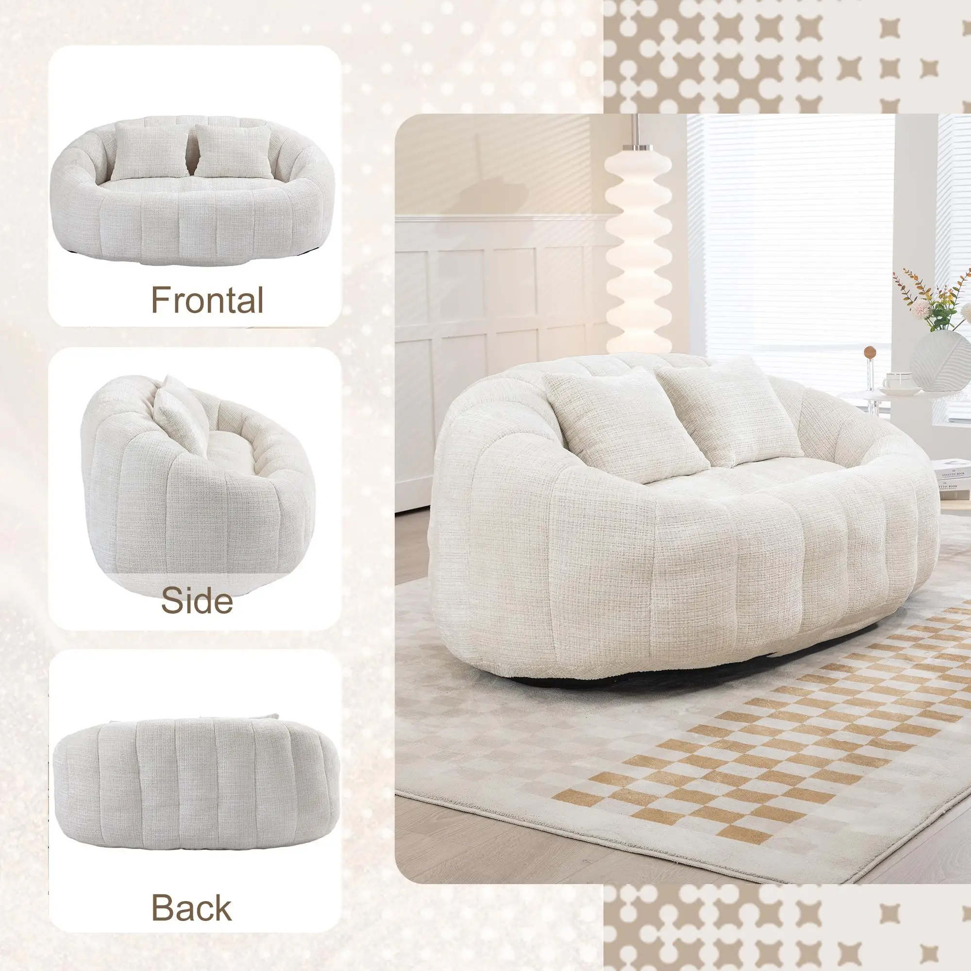 Corner 2 Seater Chenille Sofa 145 x 95 x 63cm - Beige - 7